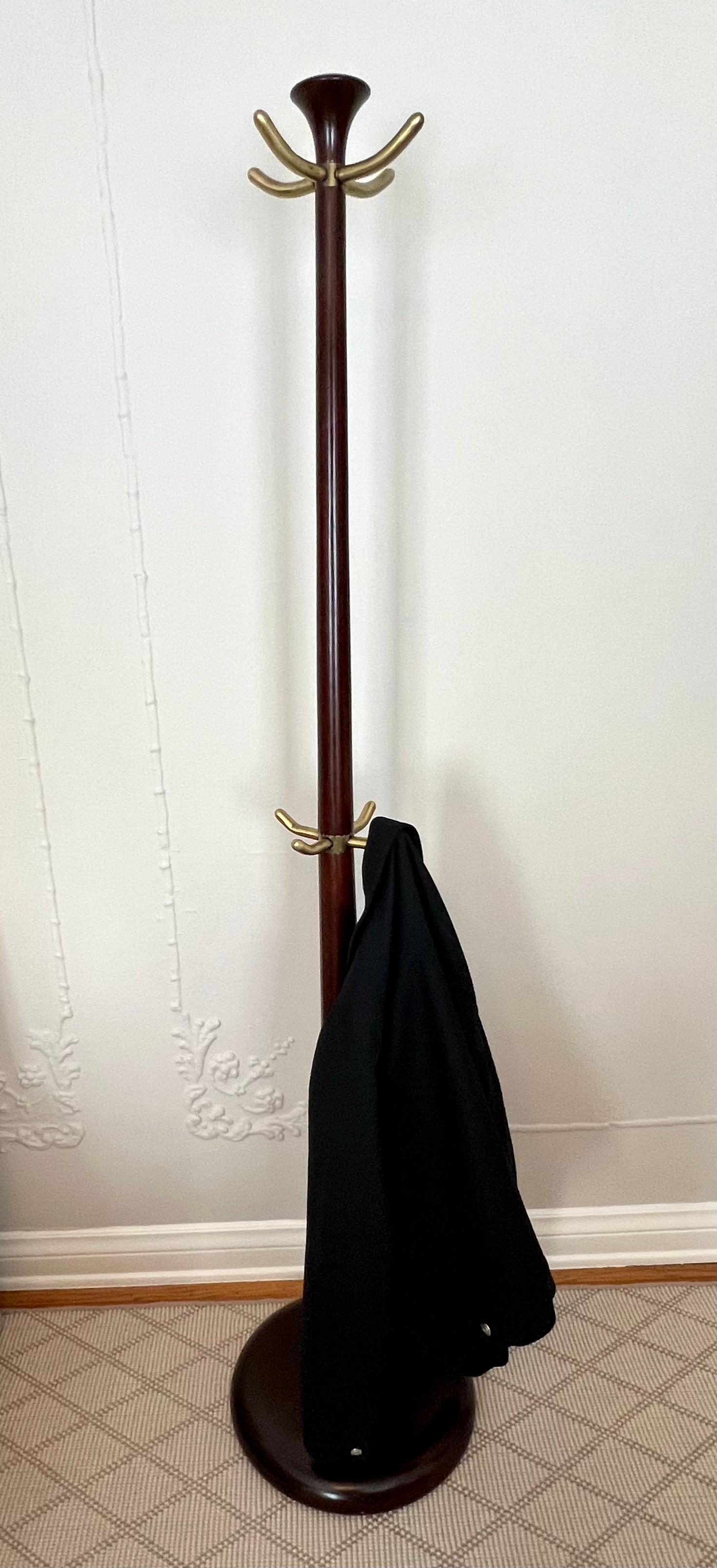 20th Century Wood and Brass Coat Rack in the Style of Italian 1940's For Sale