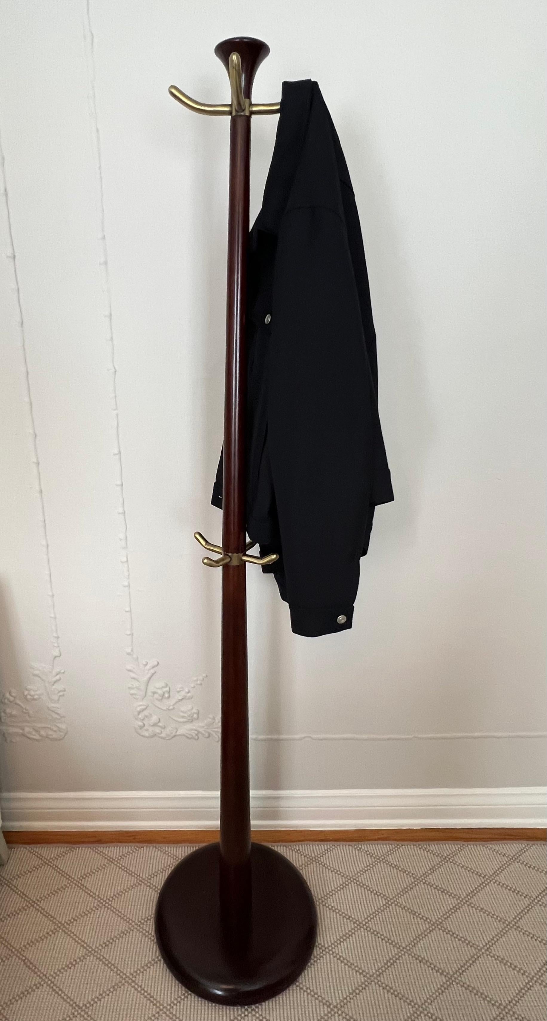 Metal Wood and Brass Coat Rack in the Style of Italian 1940's For Sale