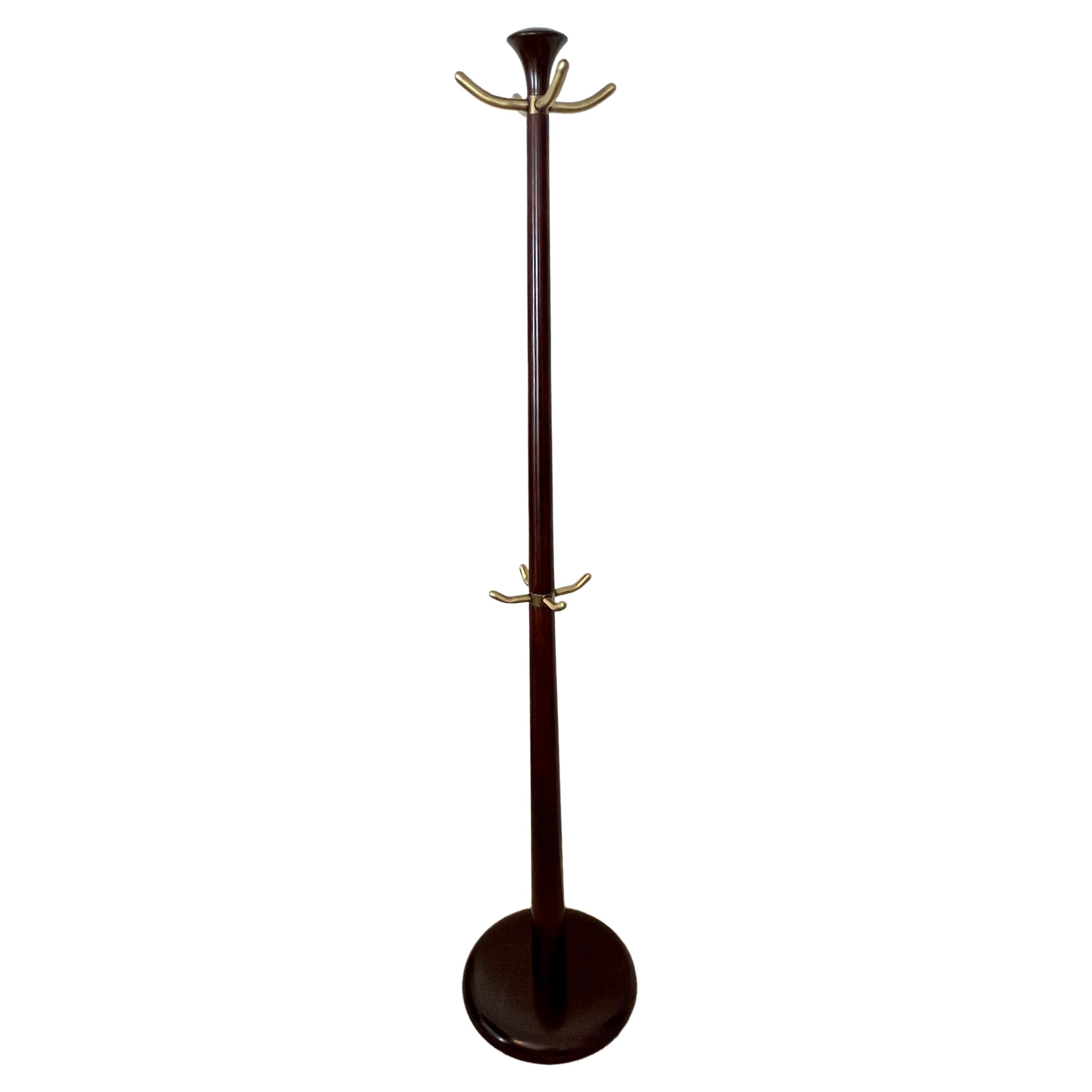 Wood and Brass Coat Rack in the Style of Italian 1940's For Sale