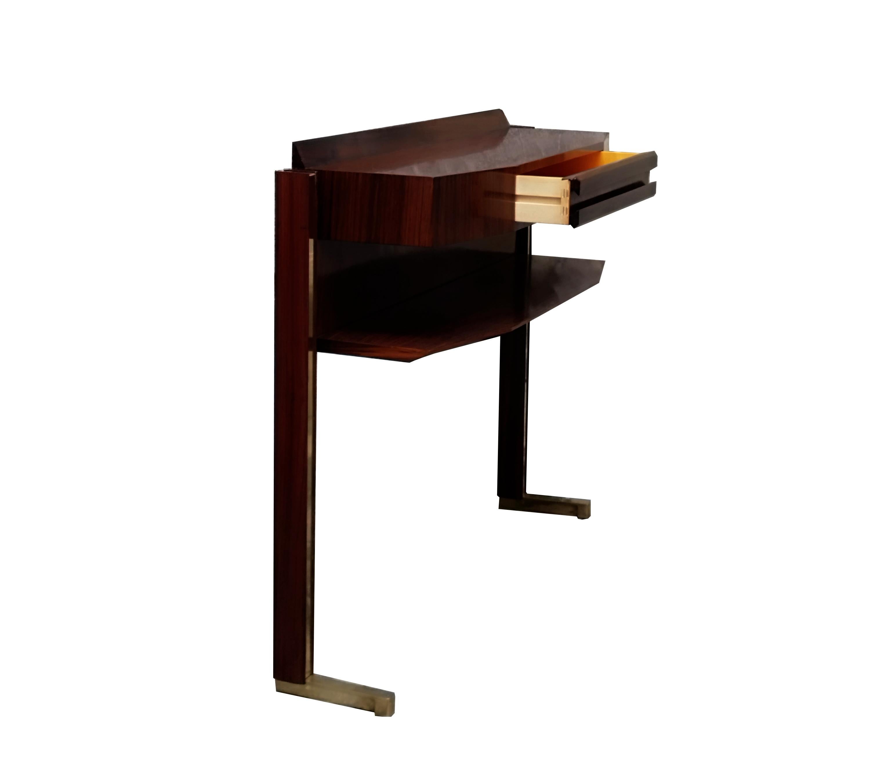 Mid-Century Modern Wood and Brass Console Italy 1950s