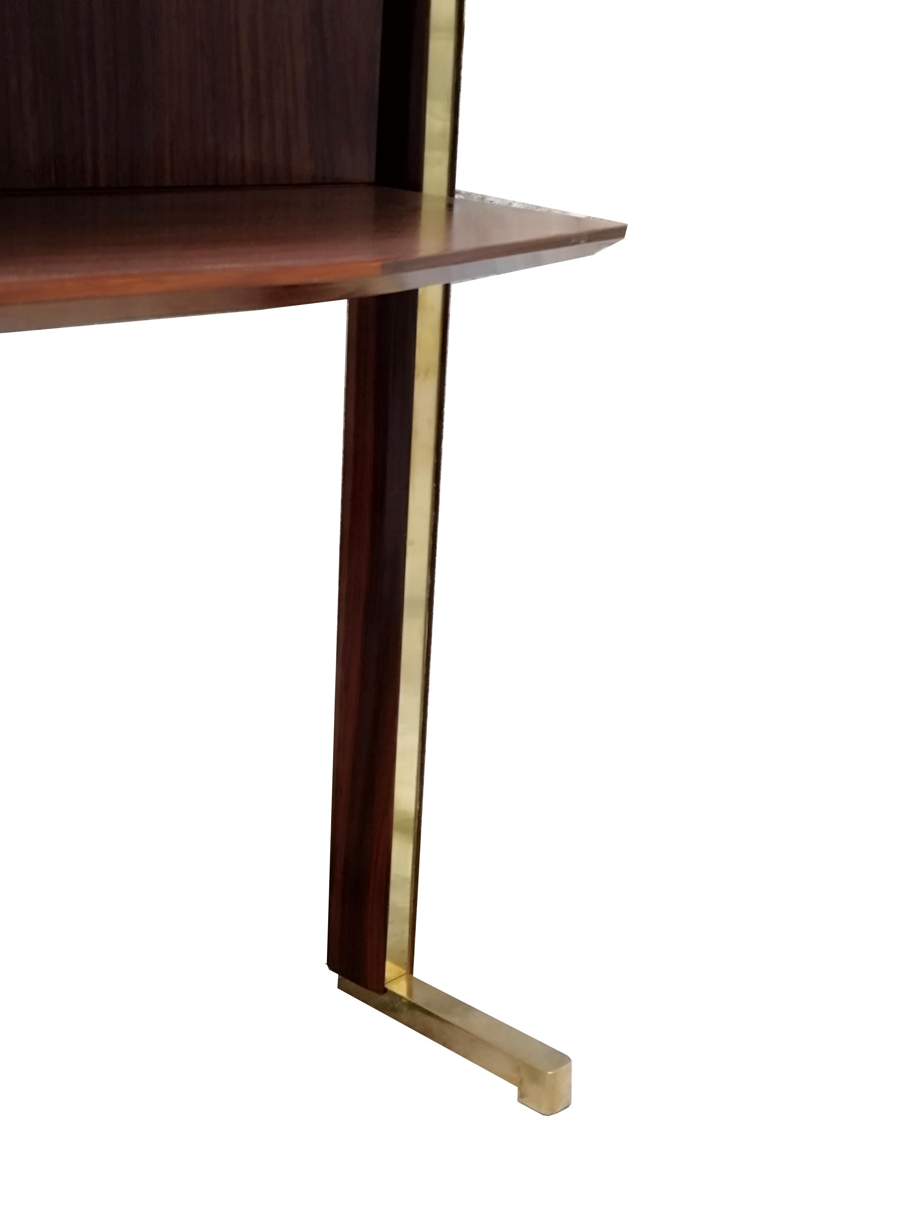 Wood and Brass Console Italy 1950s 1