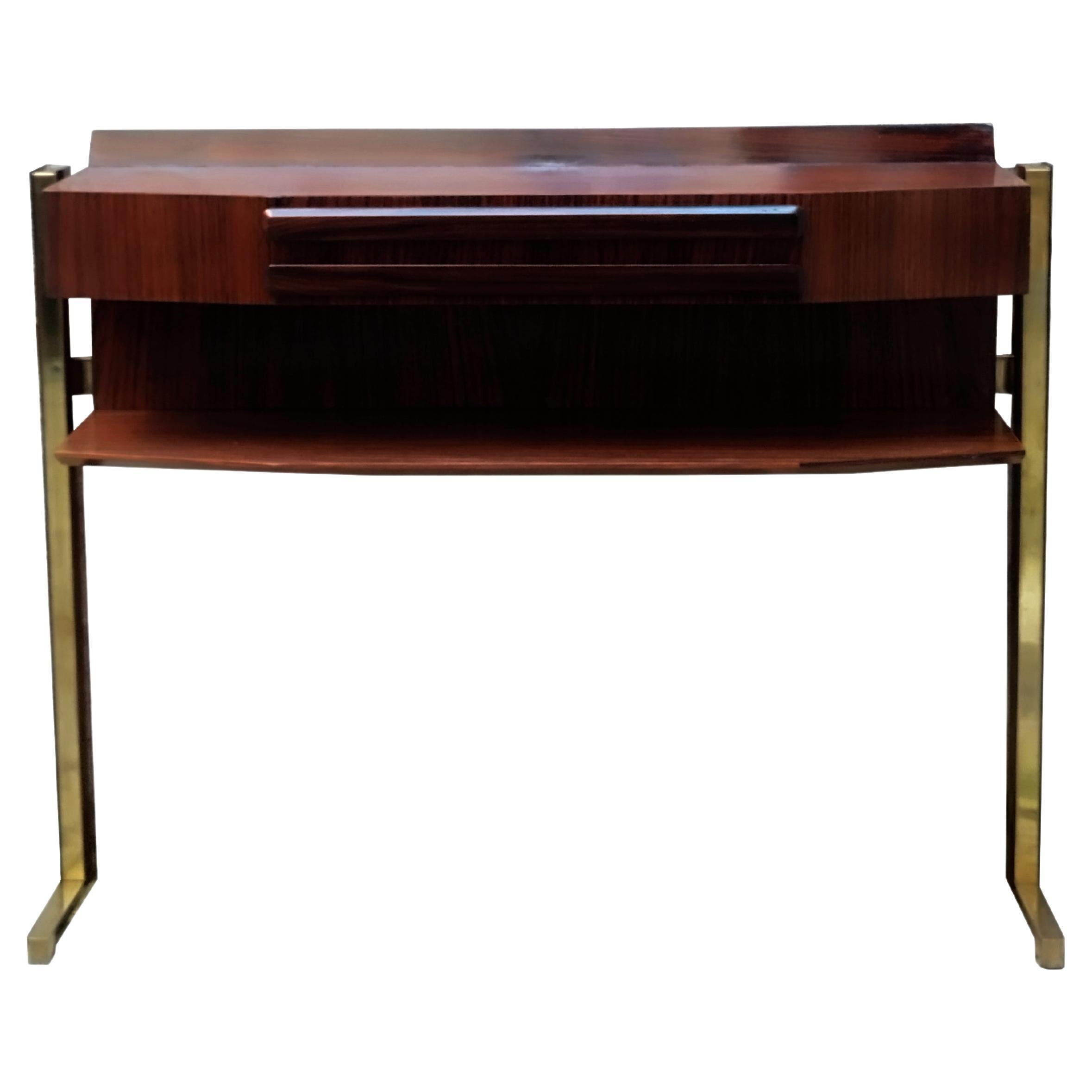 Wood and Brass Console Italy 1950s