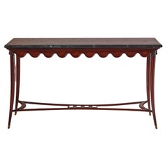 Wood and Brass Console with Green Marble Top, Italian Manufacture, 1950s Wood and Brass Console with Green Marble Top, Italian Manufacture, 1950s