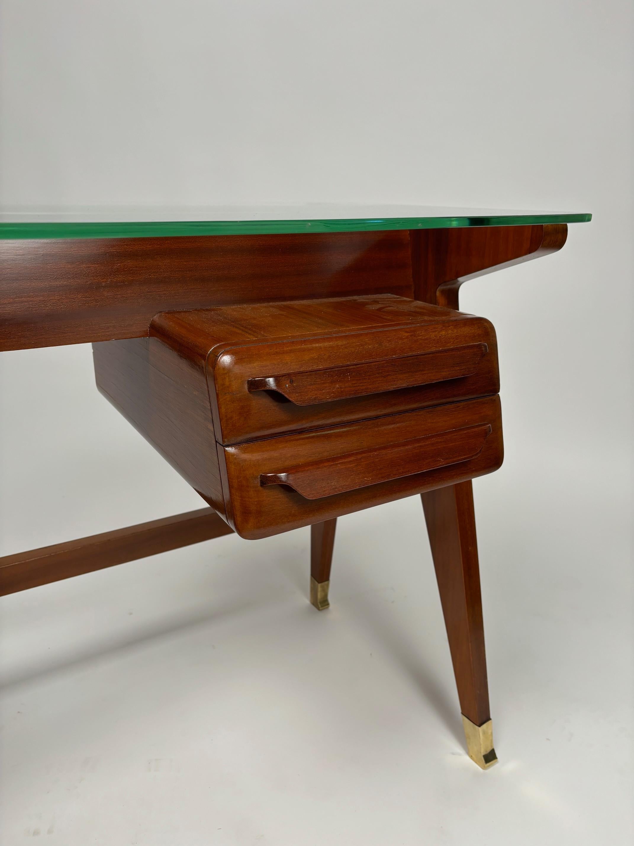 Laiton Wood and brass Desk by Vittorio Dassi, Italy, 1950s en vente