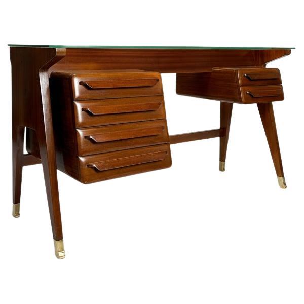 Wood and brass Desk by Vittorio Dassi, Italy, 1950s