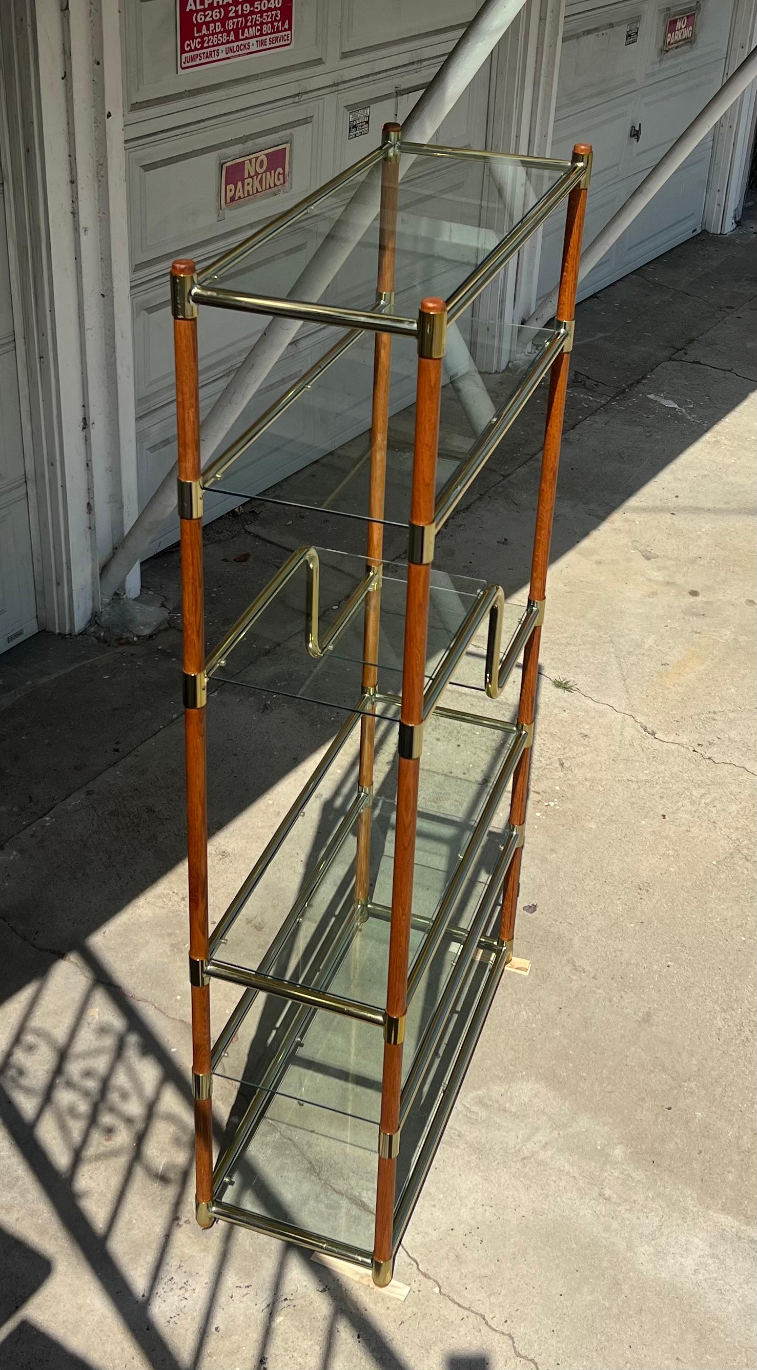 Wood and Brass Etagere in the style of Milo Baughman  7