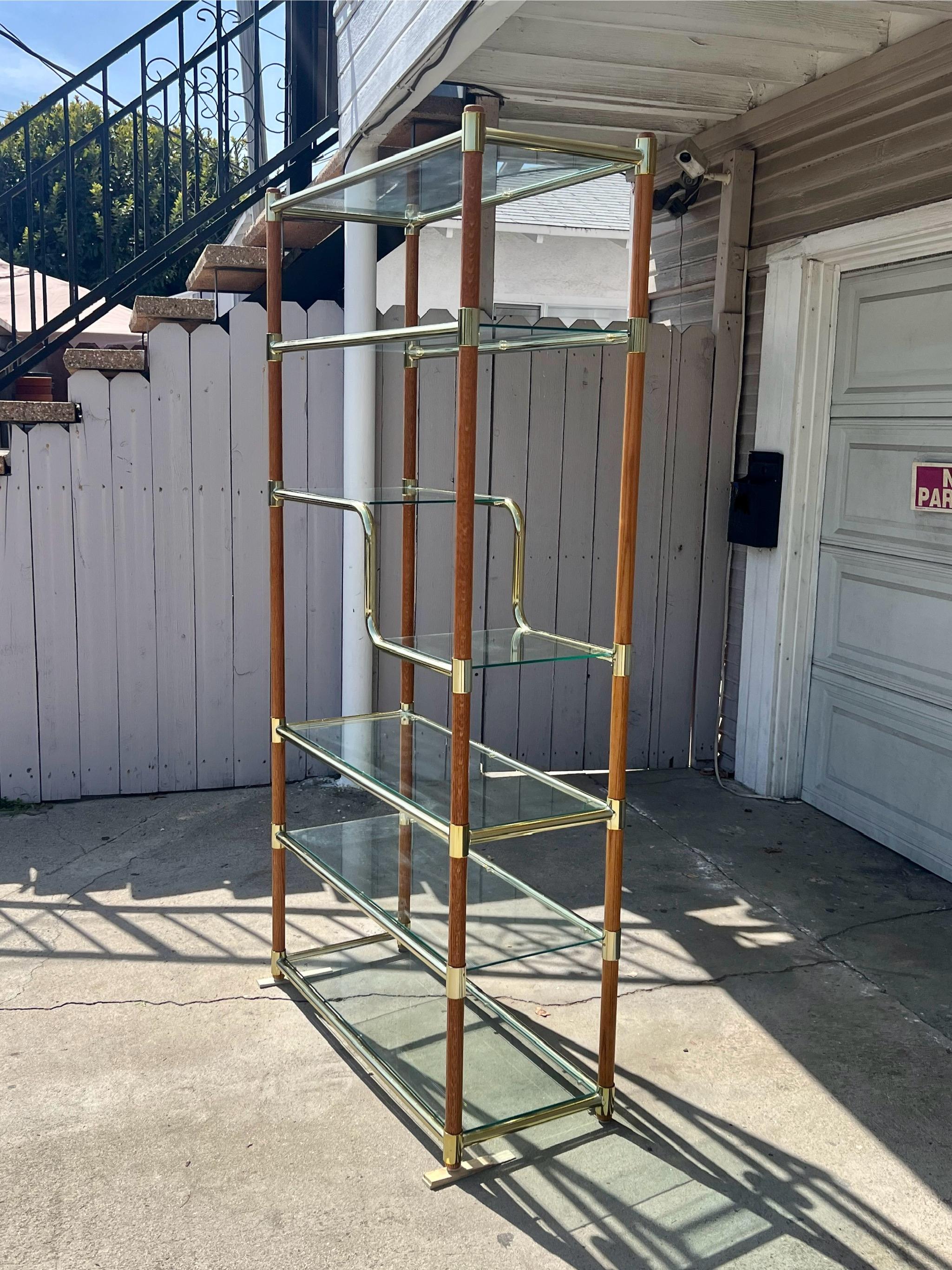 20th Century Wood and Brass Etagere in the style of Milo Baughman 