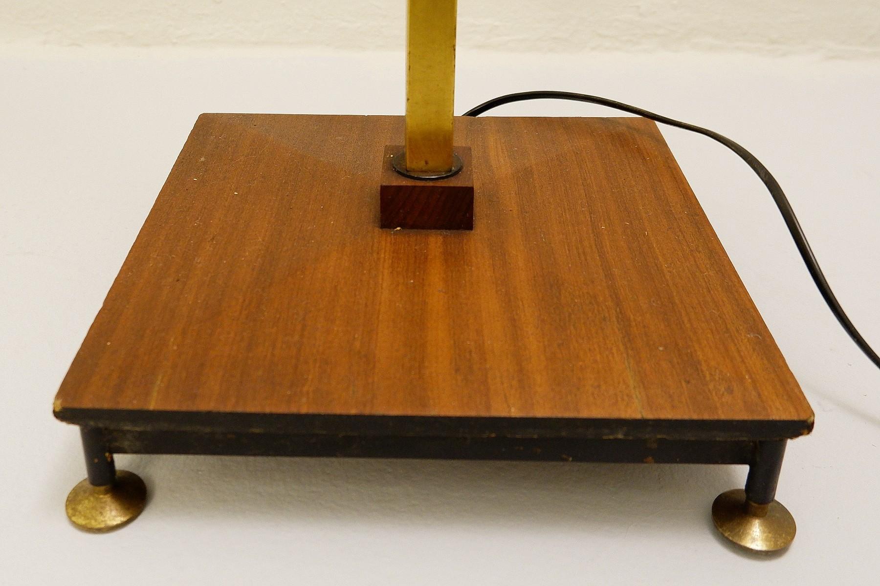 Mid-Century Modern Wood and Brass Floor Lamp
