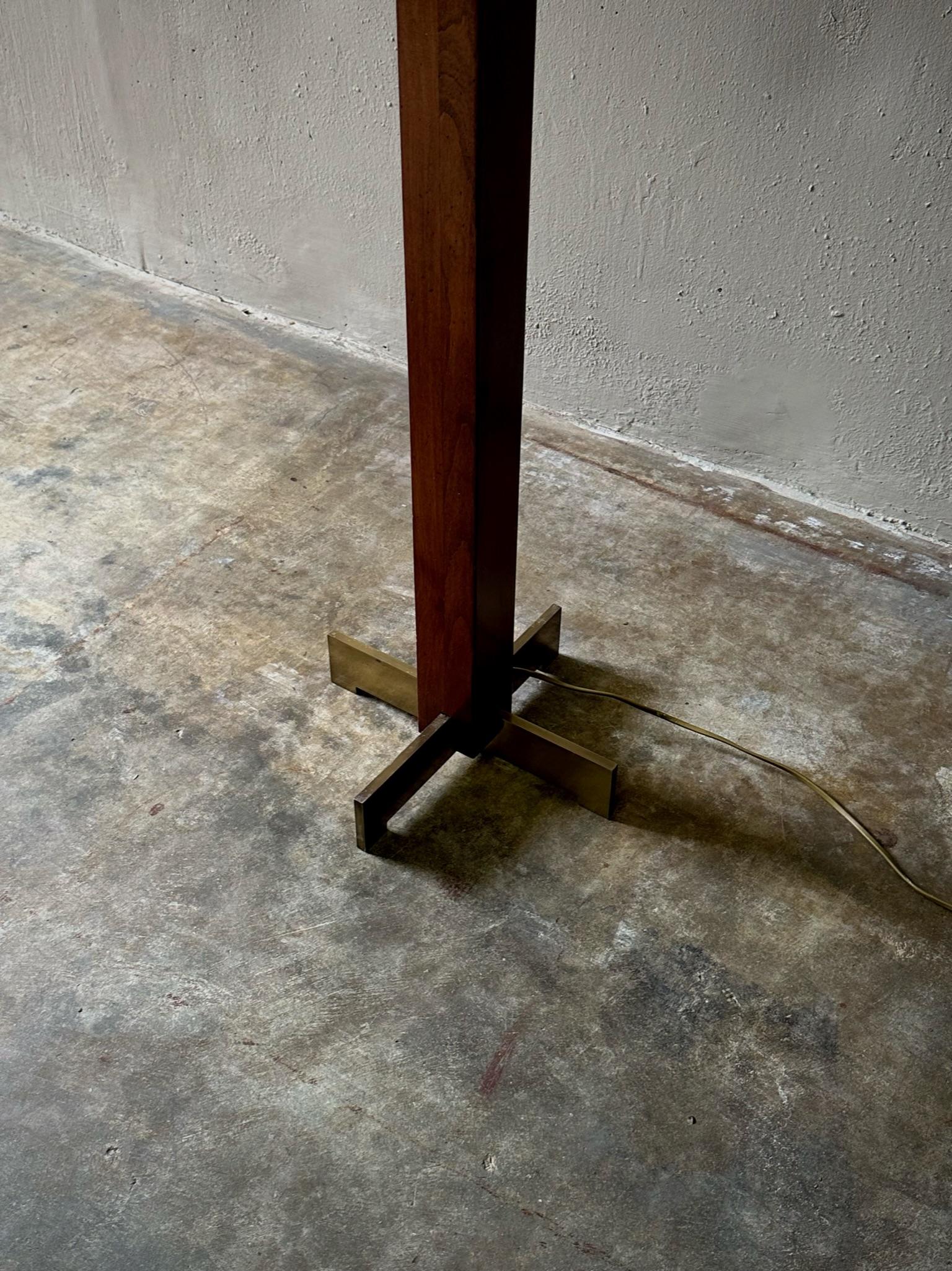 Dutch Wood and Brass Floor Lamp For Sale