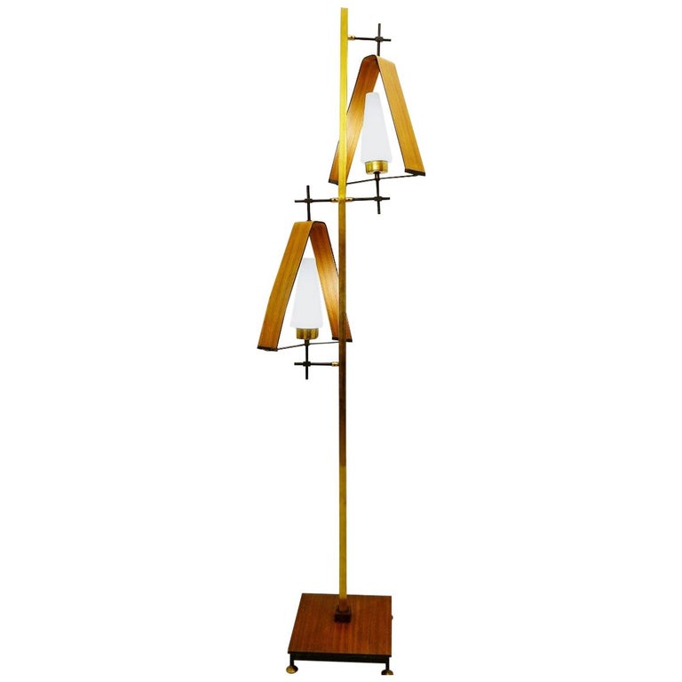Wood and Brass Floor Lamp For Sale at 1stDibs
