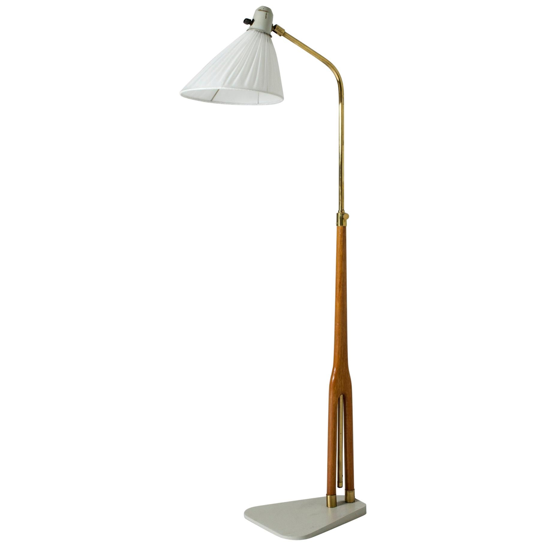 Wood and Brass Floor Lamp from Asea, Sweden