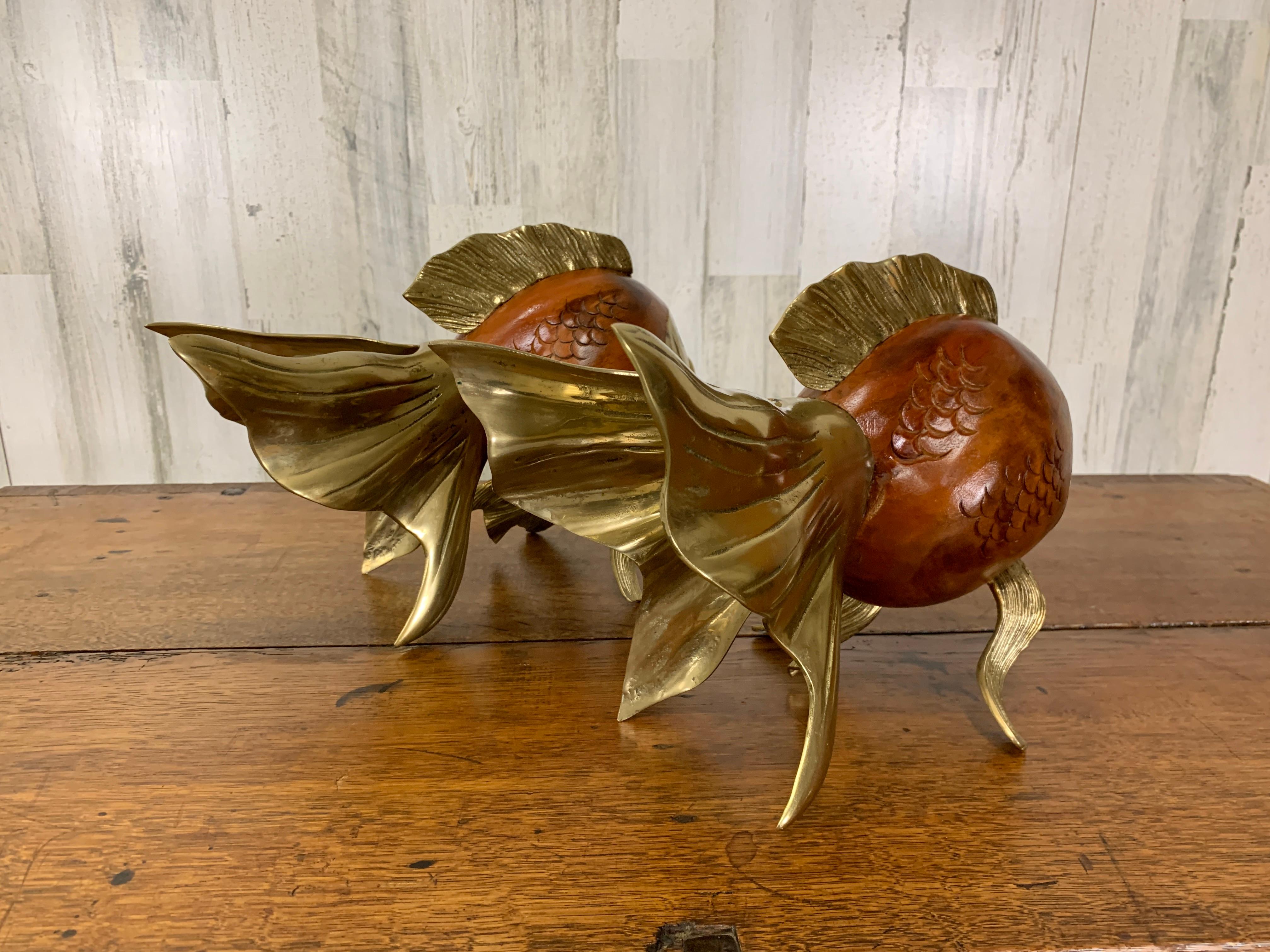 Wood and Brass Koi Fish Sculptures For Sale 6