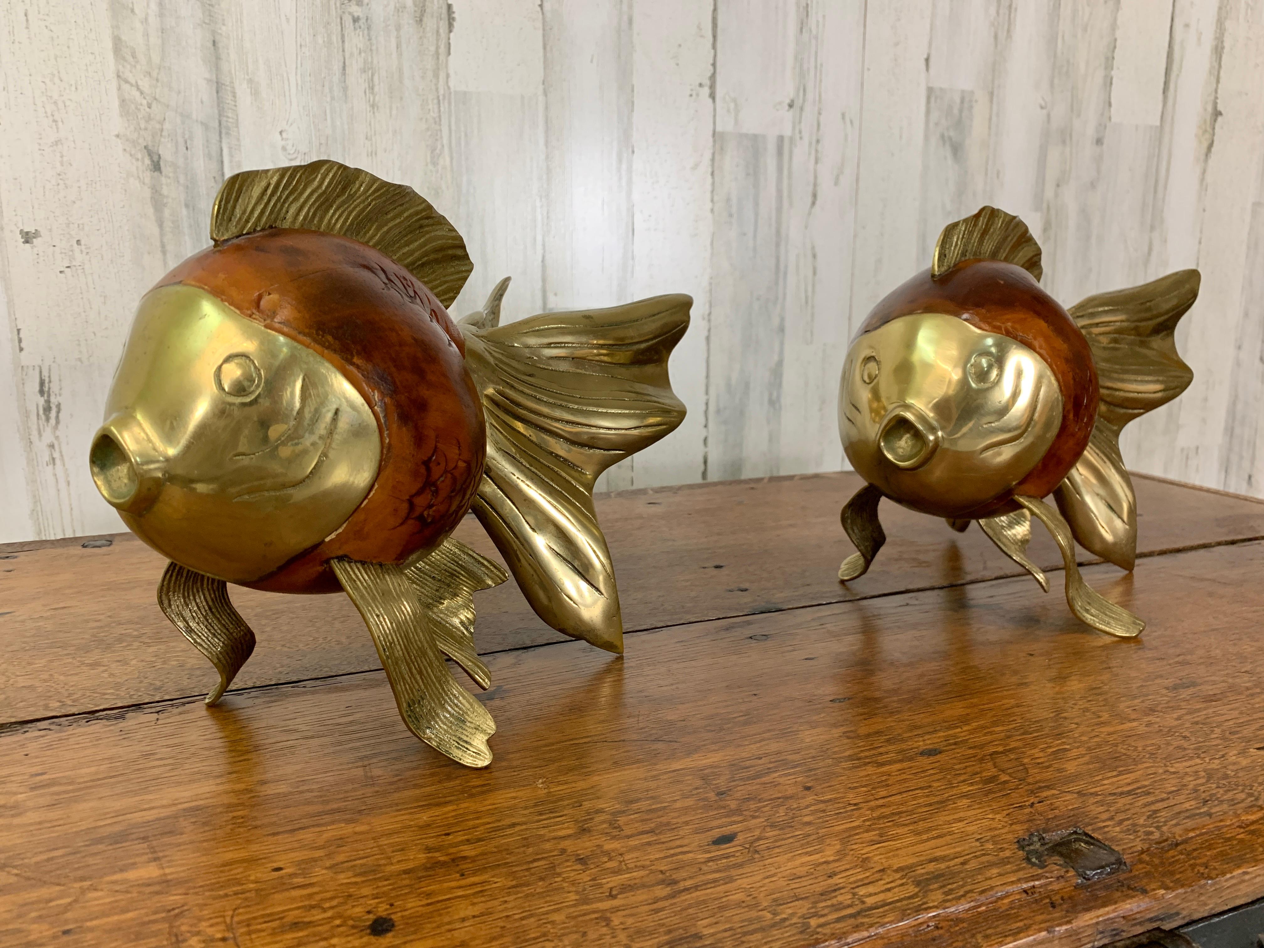 Wood and Brass Koi Fish Sculptures For Sale 8