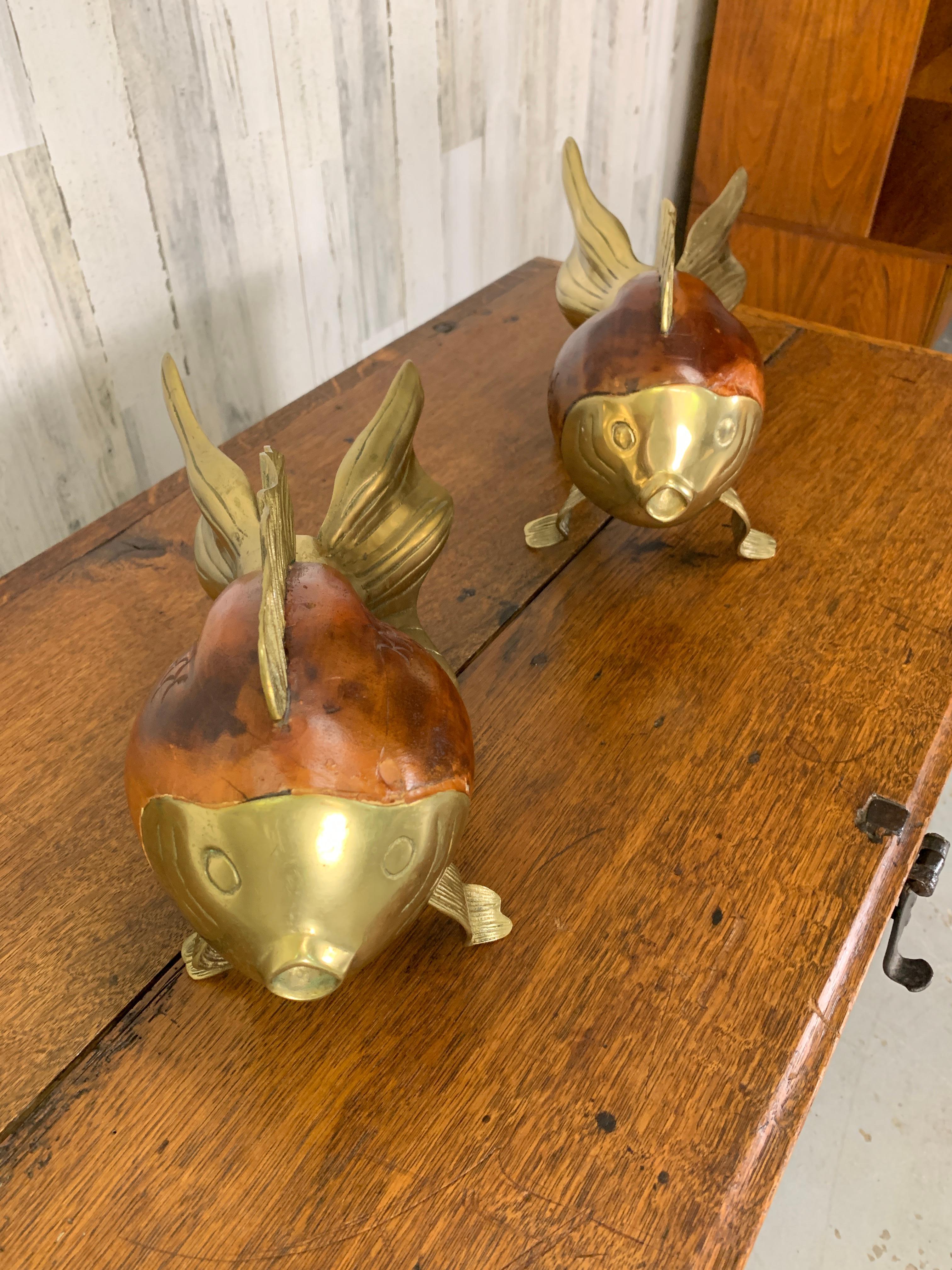 Wood and Brass Koi Fish Sculptures For Sale 9