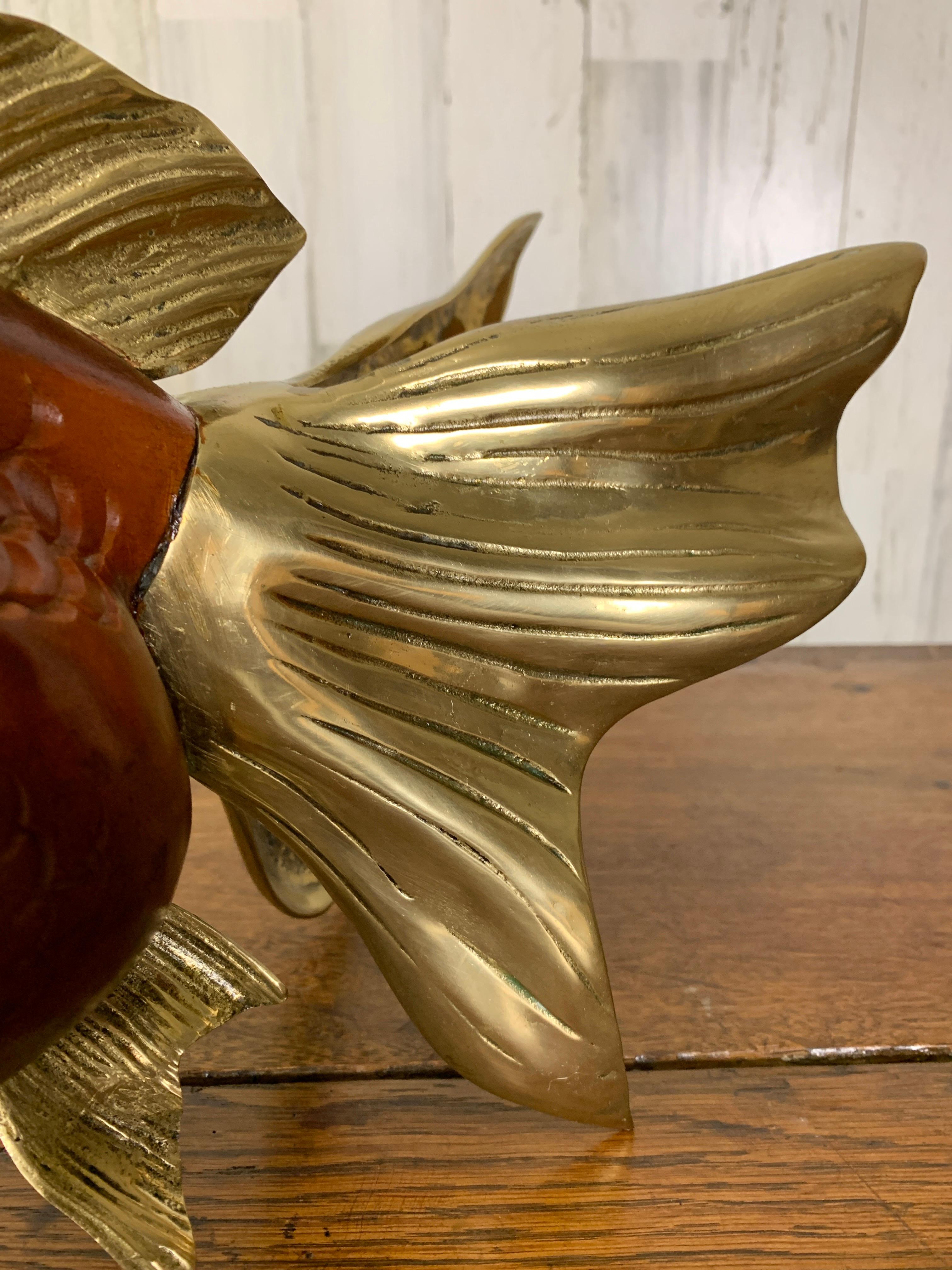 20th Century Wood and Brass Koi Fish Sculptures For Sale