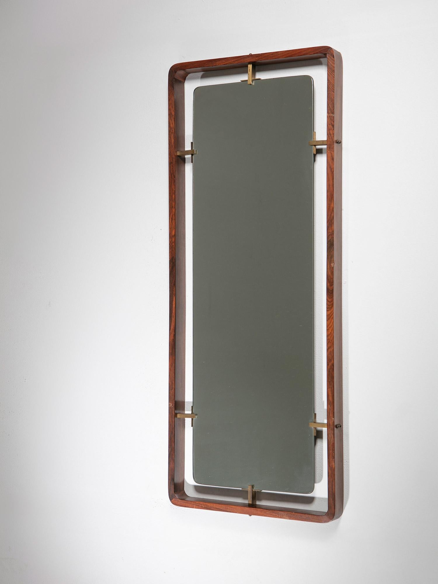 Miroir en bois et laiton attribué à Santambrogio & De Berti. Italie, années 1960 Bon état - En vente à Milan, IT