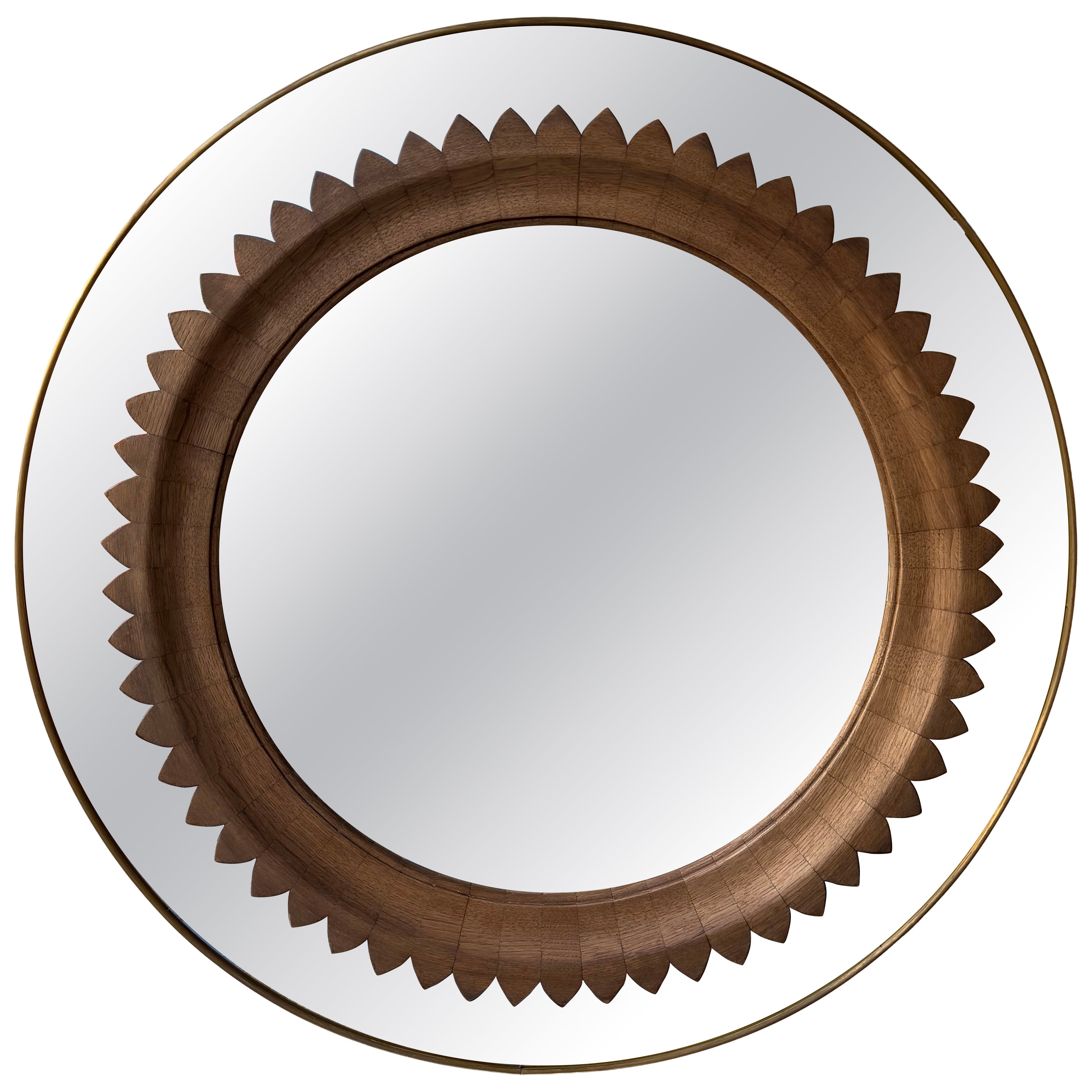 Wood and Brass Mirror by Fratelli Marelli. Italy, 1950s