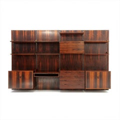 Wood and Brass Modular Italian Wall Unit by Marco Comolli for Mobilia, 1960s