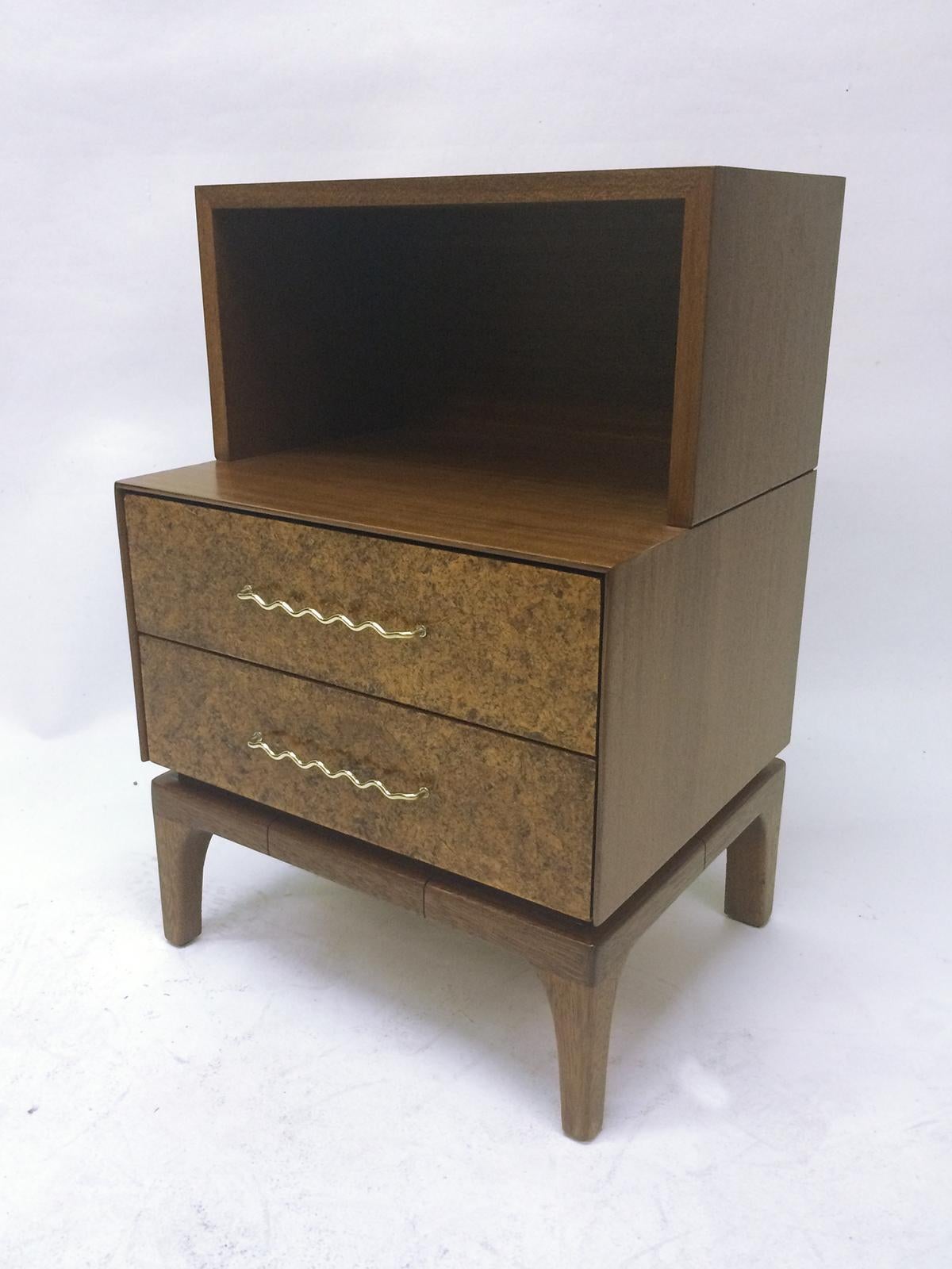 American Wood and Brass Nightstand by John Keal for Brown-Saltman For Sale