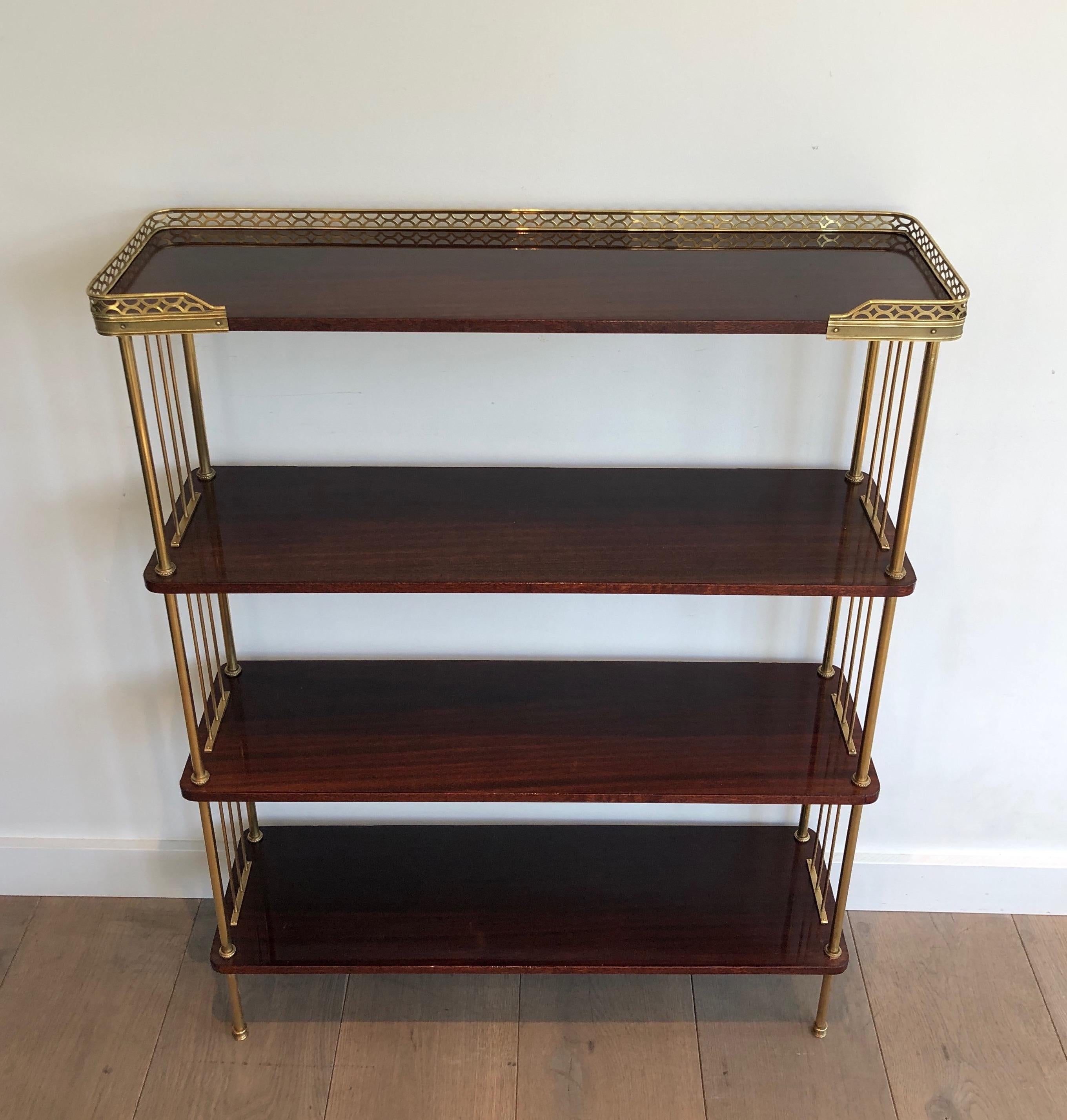 Wood and Brass Shelves Unit Attributed to Maison Jansen 12