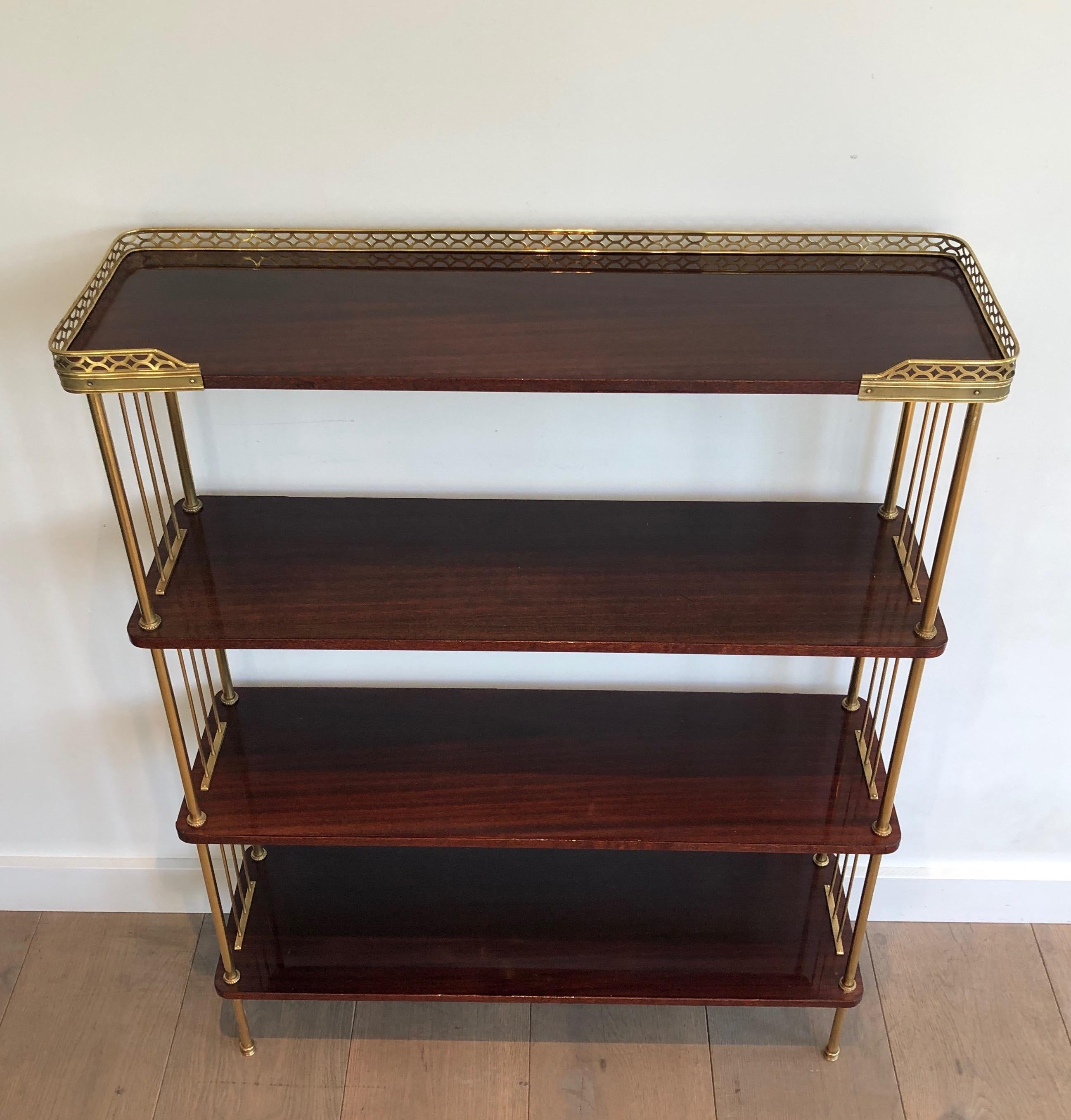 Wood and Brass Shelves Unit Attributed to Maison Jansen In Good Condition In Marcq-en-Barœul, Hauts-de-France