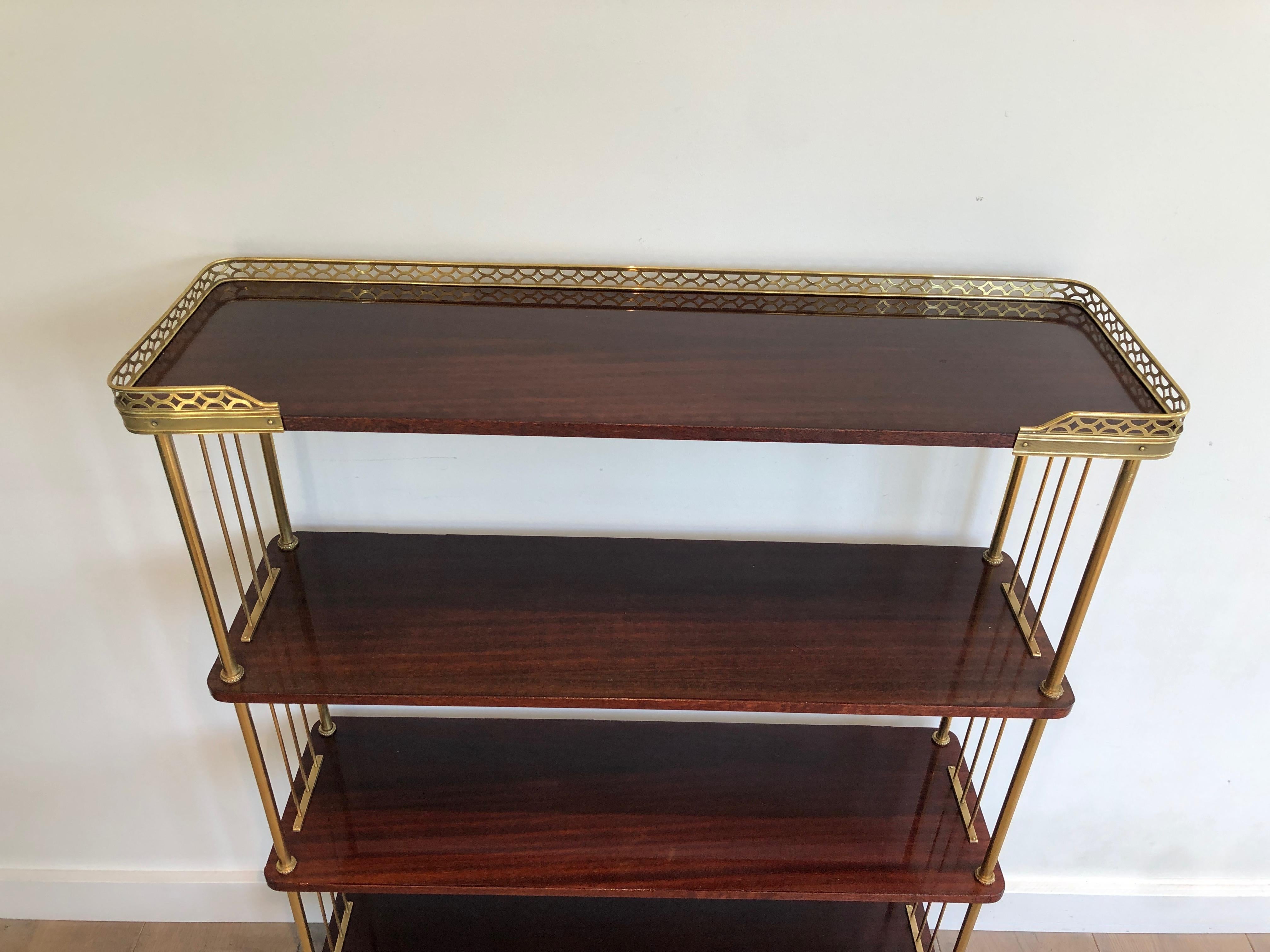 20th Century Wood and Brass Shelves Unit Attributed to Maison Jansen