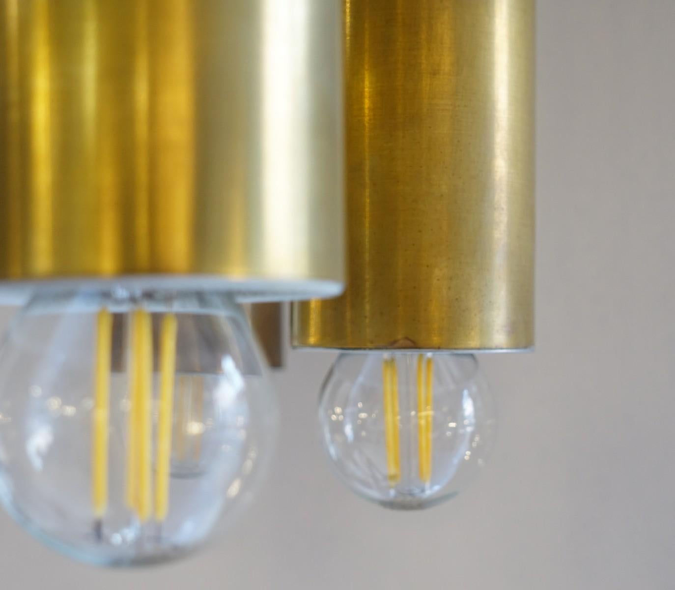 Mid-Century Modern Wood and Brass Stick Pendant Lights by Angelo Brotto