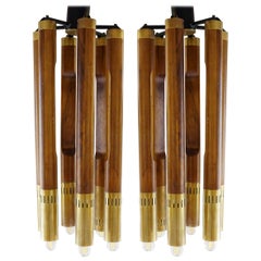 Wood and Brass Stick Pendant Lights by Angelo Brotto
