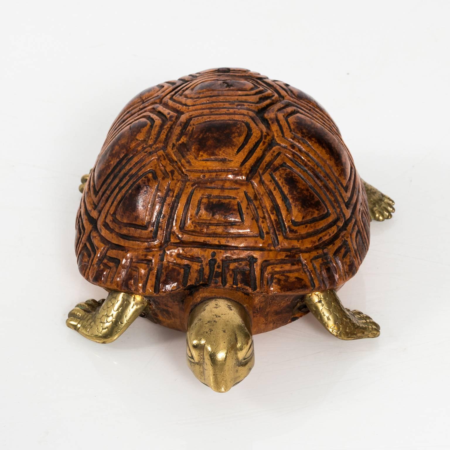 Painted Wood and Brass Turtle by Sarreid LTD
