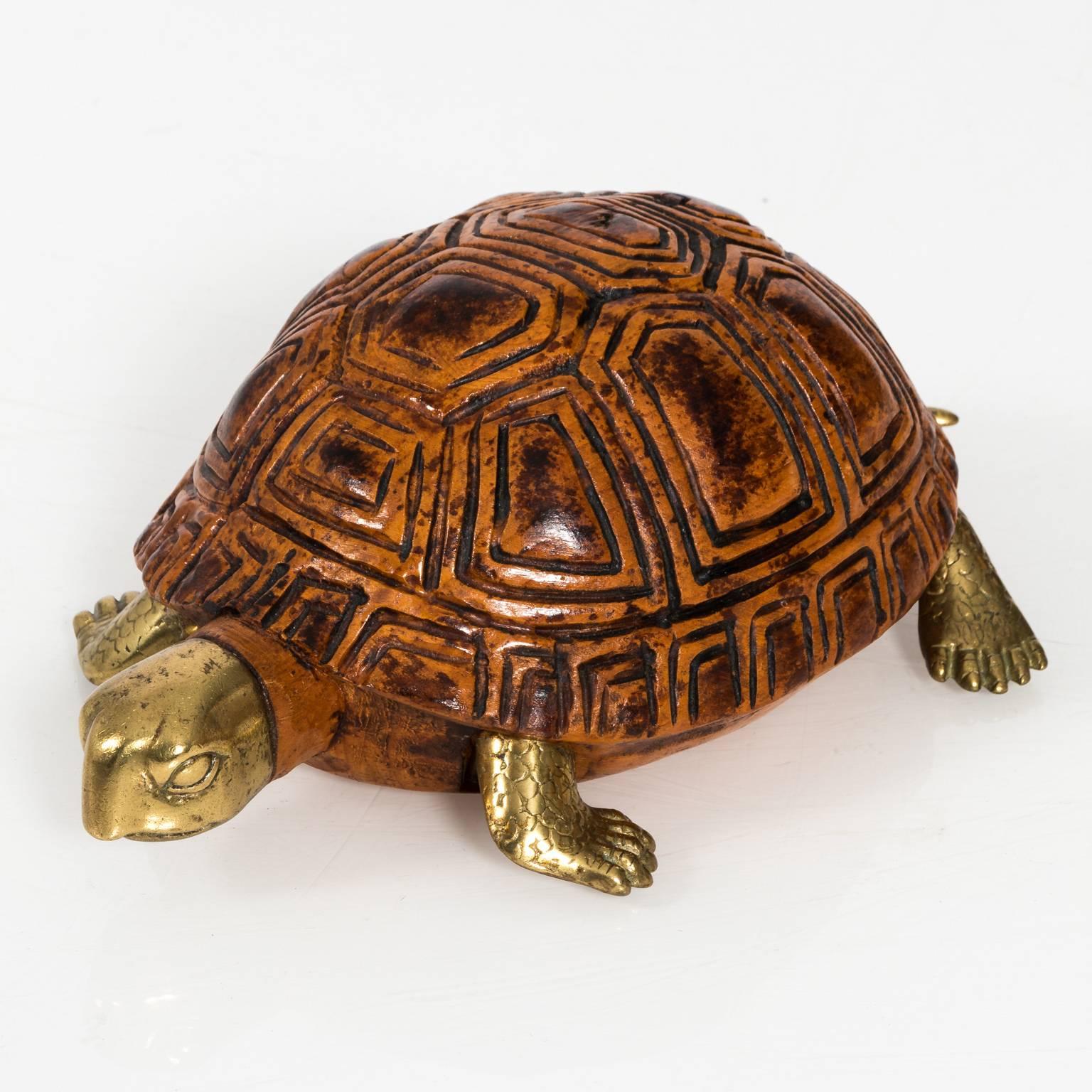 Wood and Brass Turtle by Sarreid LTD In Good Condition In Stamford, CT