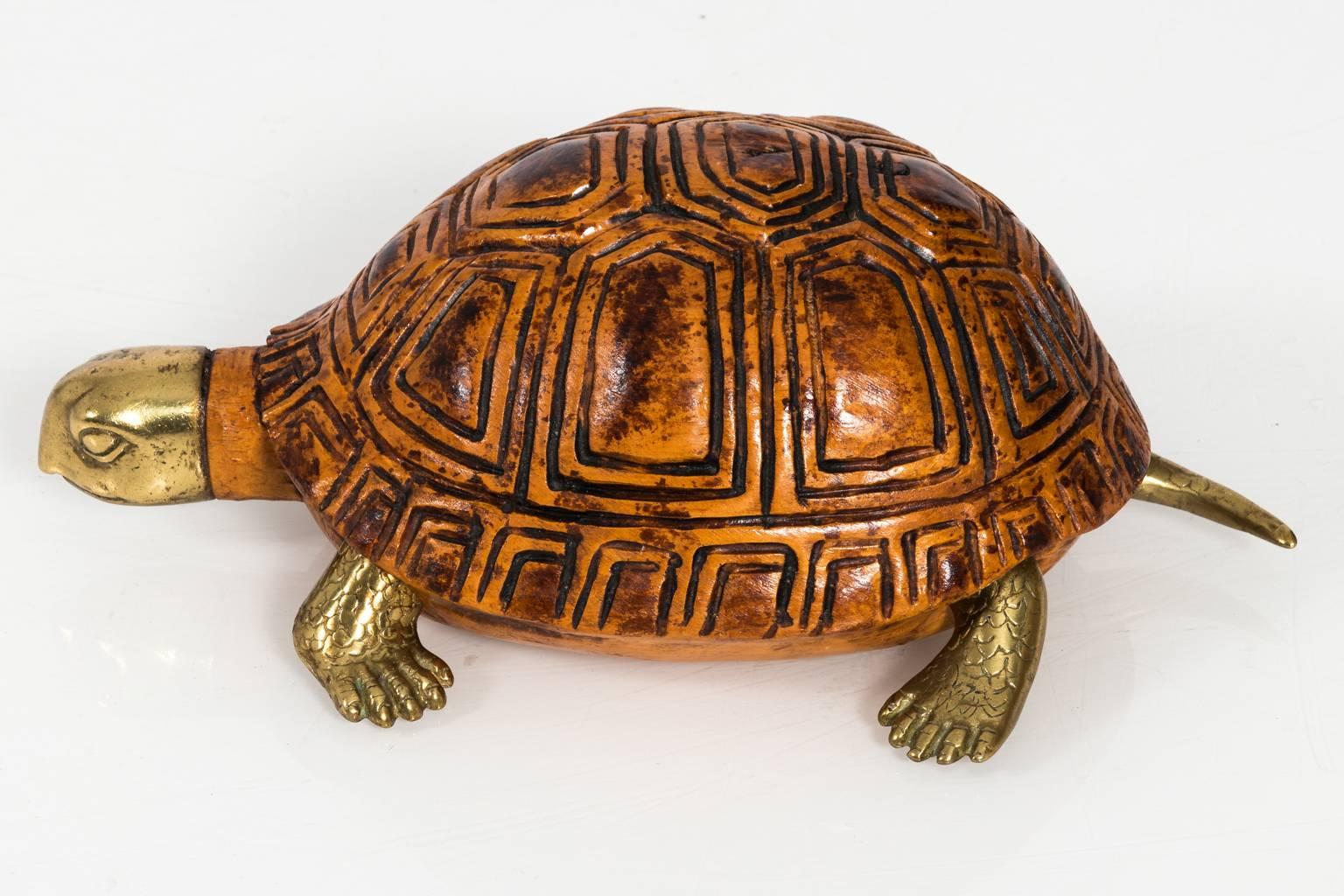 20th Century Wood and Brass Turtle by Sarreid LTD