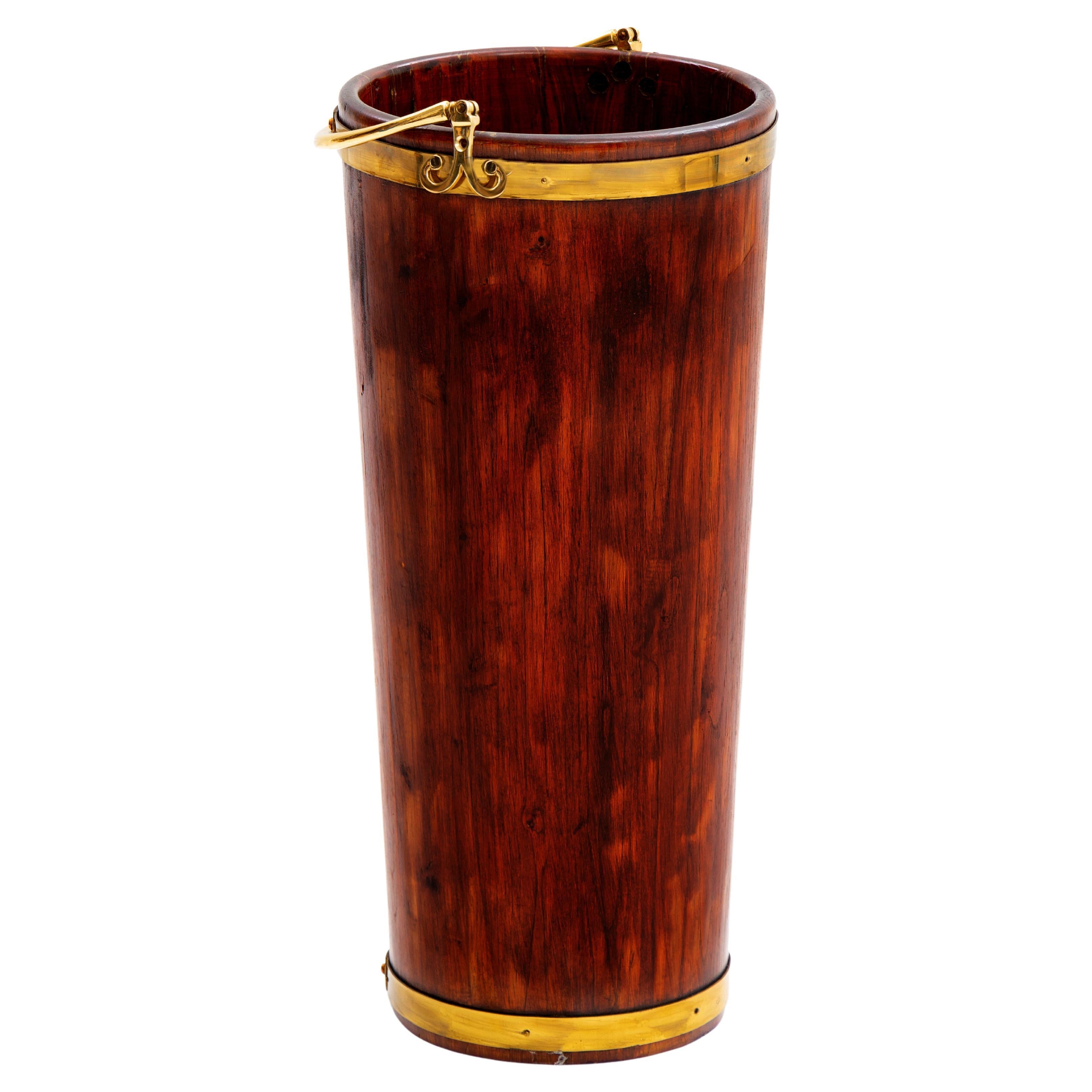 Wood and Brass Umbrella Stand from Valenti 1970s
