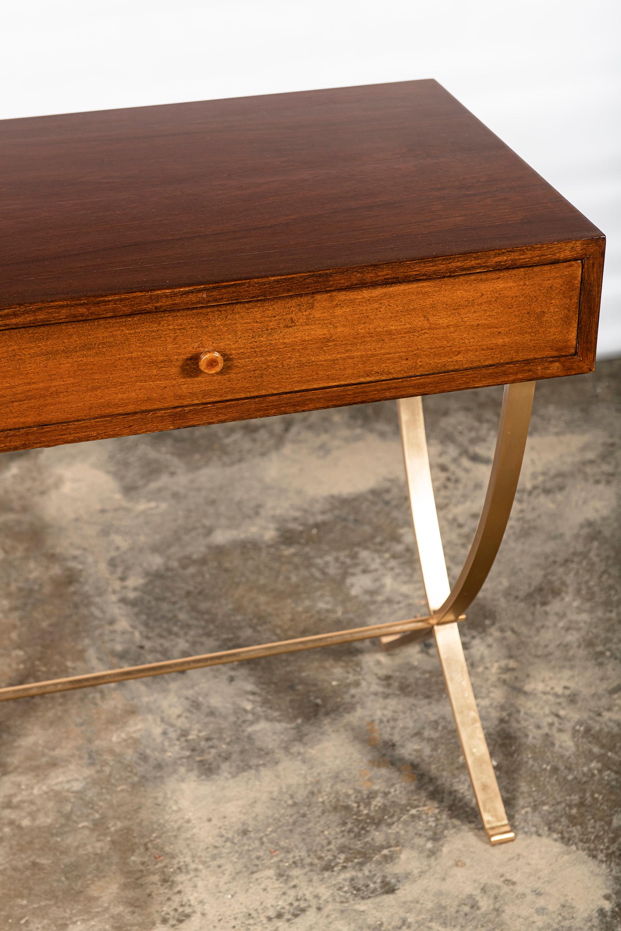 Mid-Century Modern Wood and Bronze Console Table by Comte, Argentina, Buenos Aires, circa 1950 For Sale