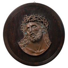 Wood and Bronze Panel of Jesus with Crown of Thorns