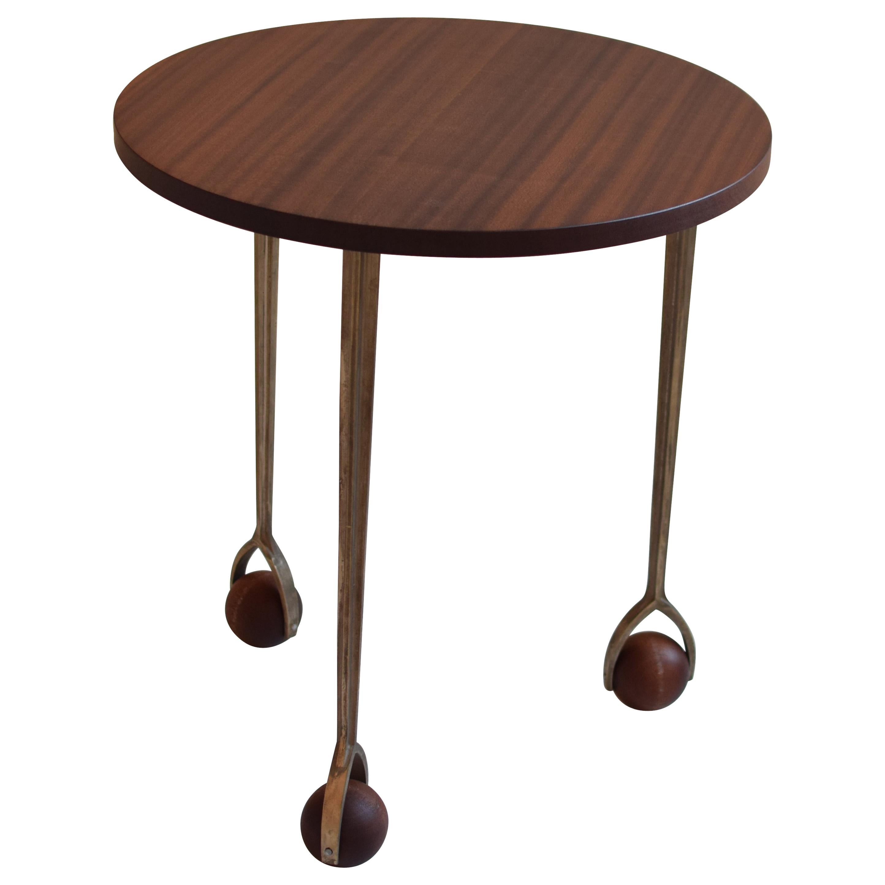 Wood and Bronze Snack and Side Table, It Spins For Sale