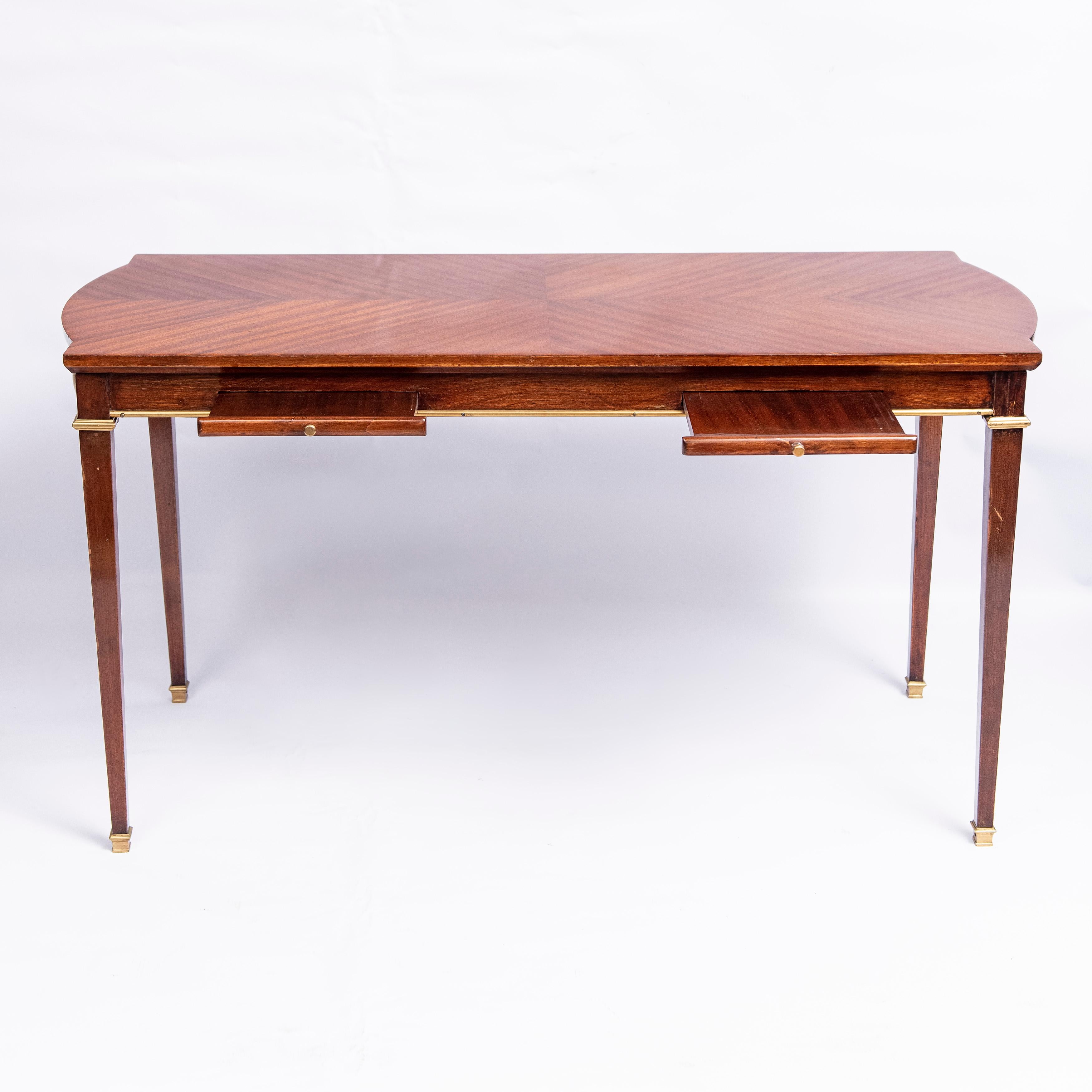 Mid-Century Modern Wood and Bronze Table, Attributed to Maison Jansen, France, circa 1950 For Sale