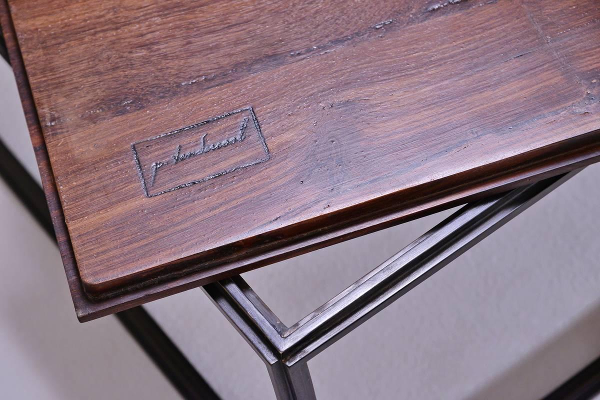 Wood and Brown Brass Occasional Handmade Table by P.Tendercool in Stock In New Condition For Sale In Bangkok, TH