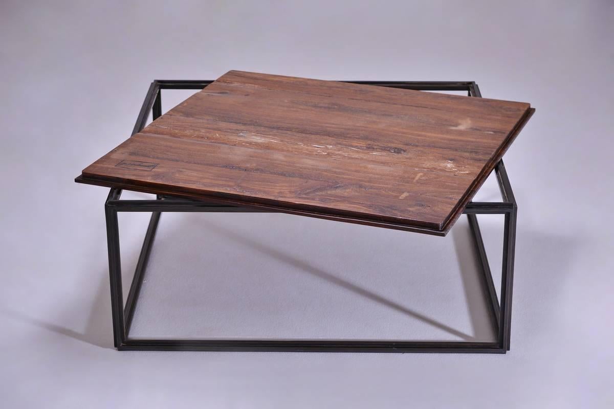 Contemporary Wood and Brown Brass Occasional Handmade Table by P.Tendercool in Stock For Sale