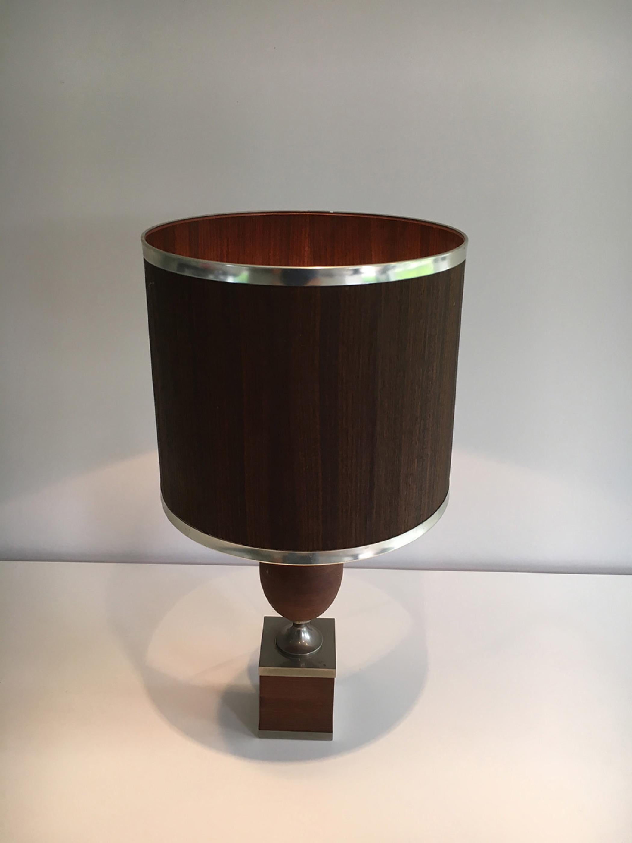 Wood and Brushed Steel Egg Lamp with Wooden Shade, circa 1970 For Sale 4