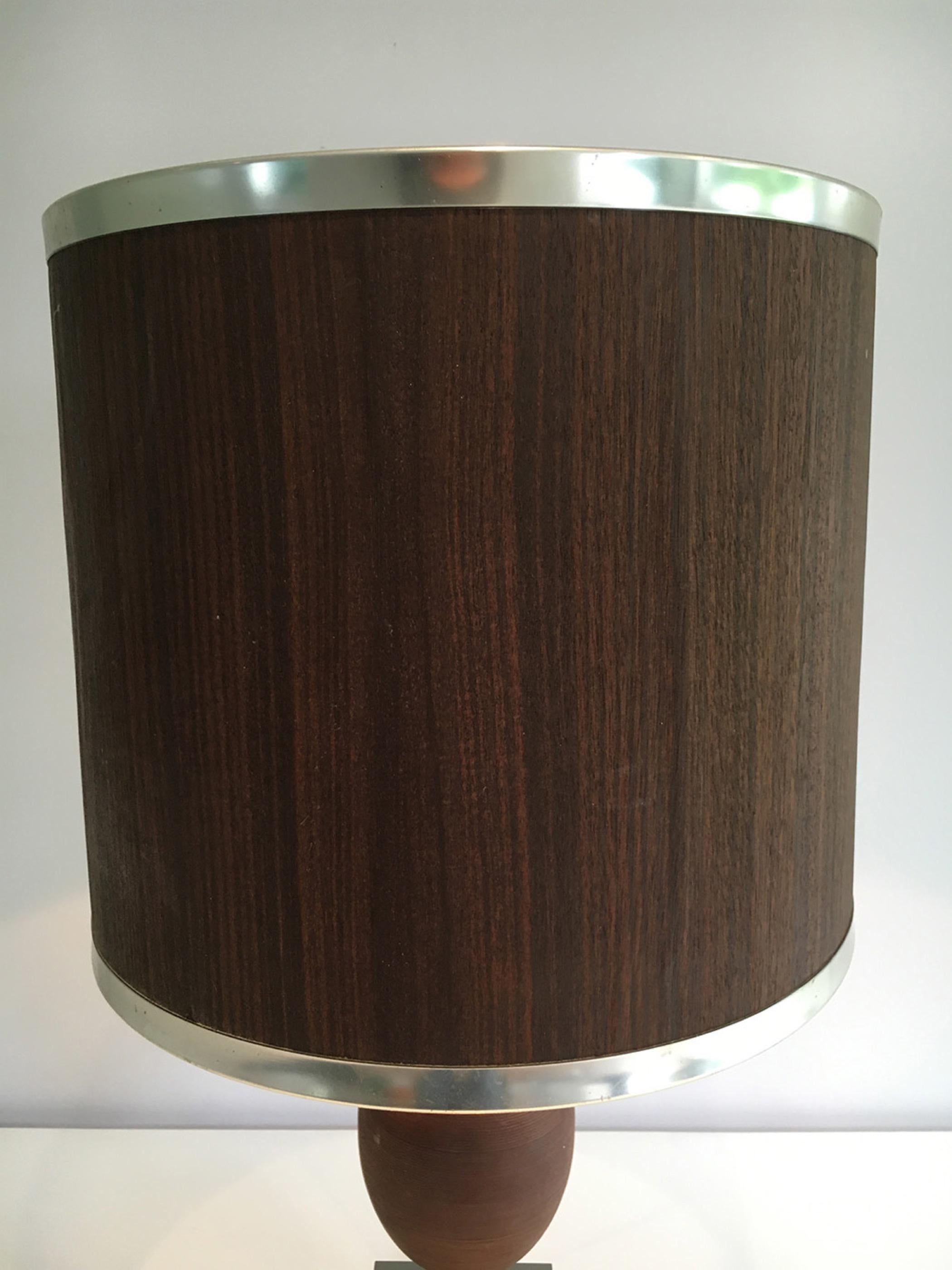 Wood and Brushed Steel Egg Lamp with Wooden Shade, circa 1970 For Sale 5
