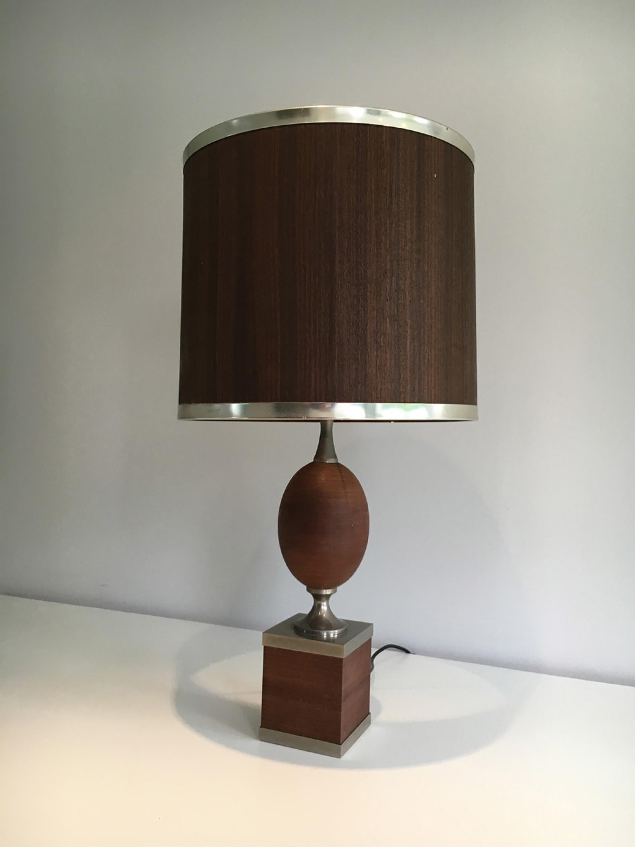 Wood and Brushed Steel Egg Lamp with Wooden Shade, circa 1970 For Sale 7