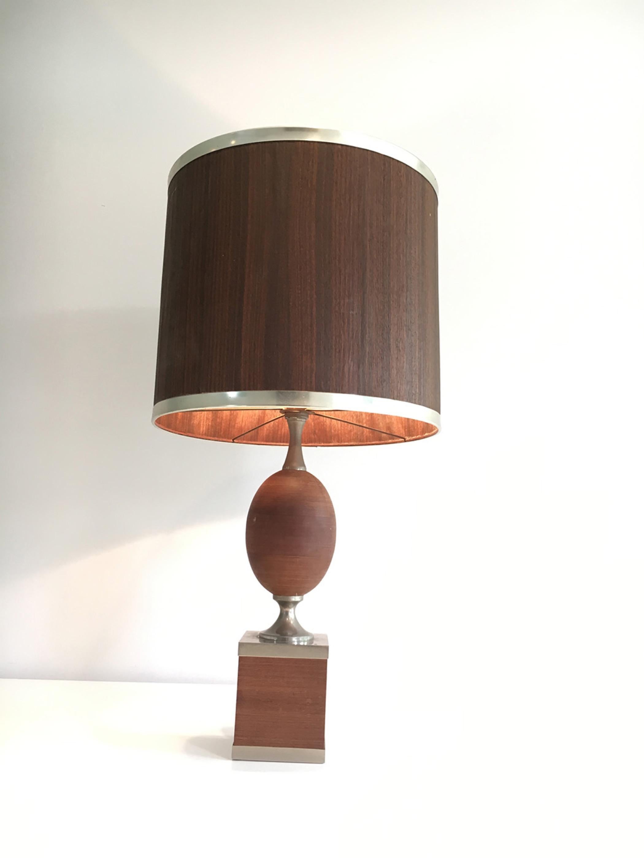 Lampe œuf en bois et acier brossé avec abat-jour en Wood Wood, vers 1970 en vente 5