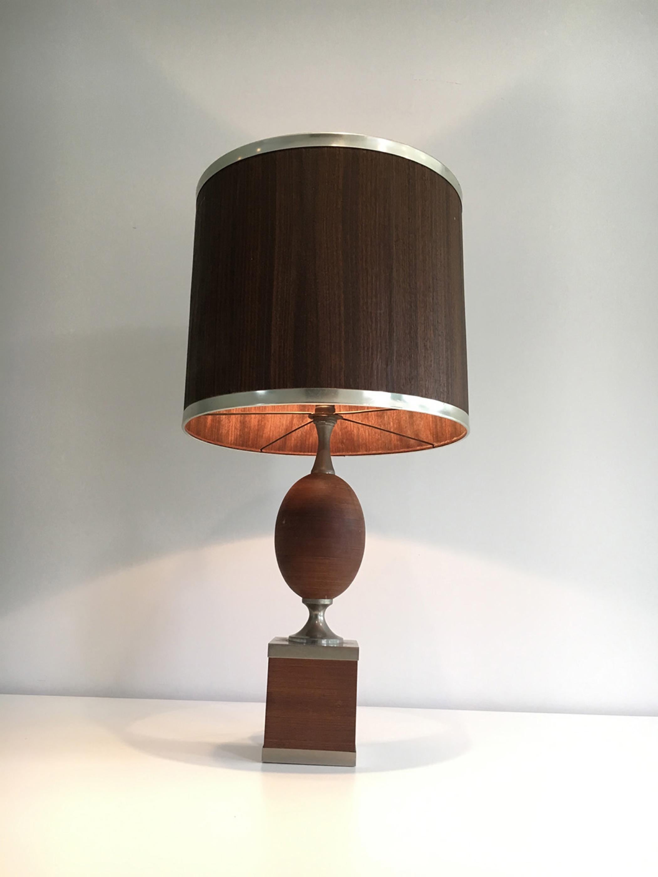 Lampe œuf en bois et acier brossé avec abat-jour en Wood Wood, vers 1970 en vente 6