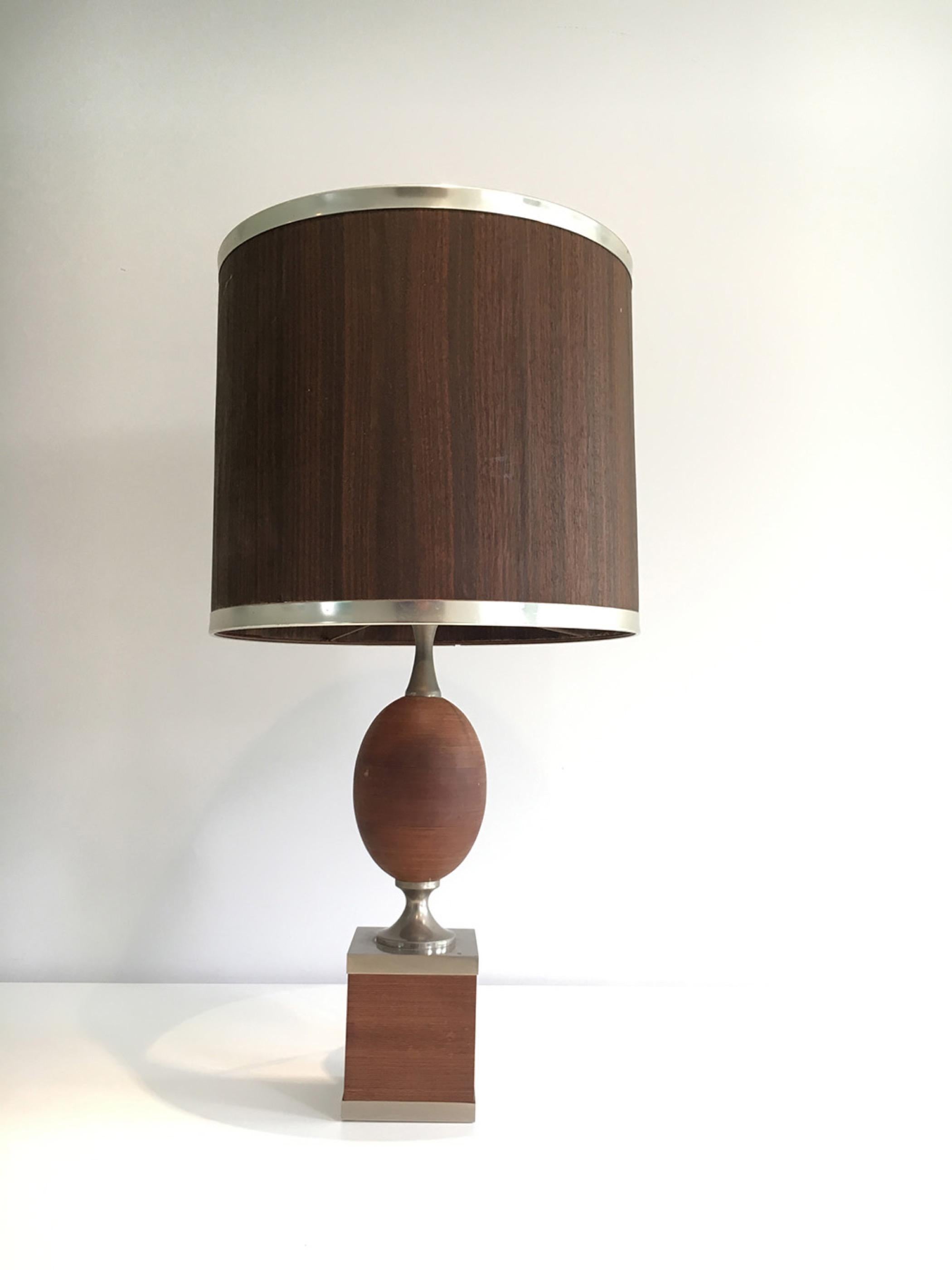 Lampe œuf en bois et acier brossé avec abat-jour en Wood Wood, vers 1970 en vente 7