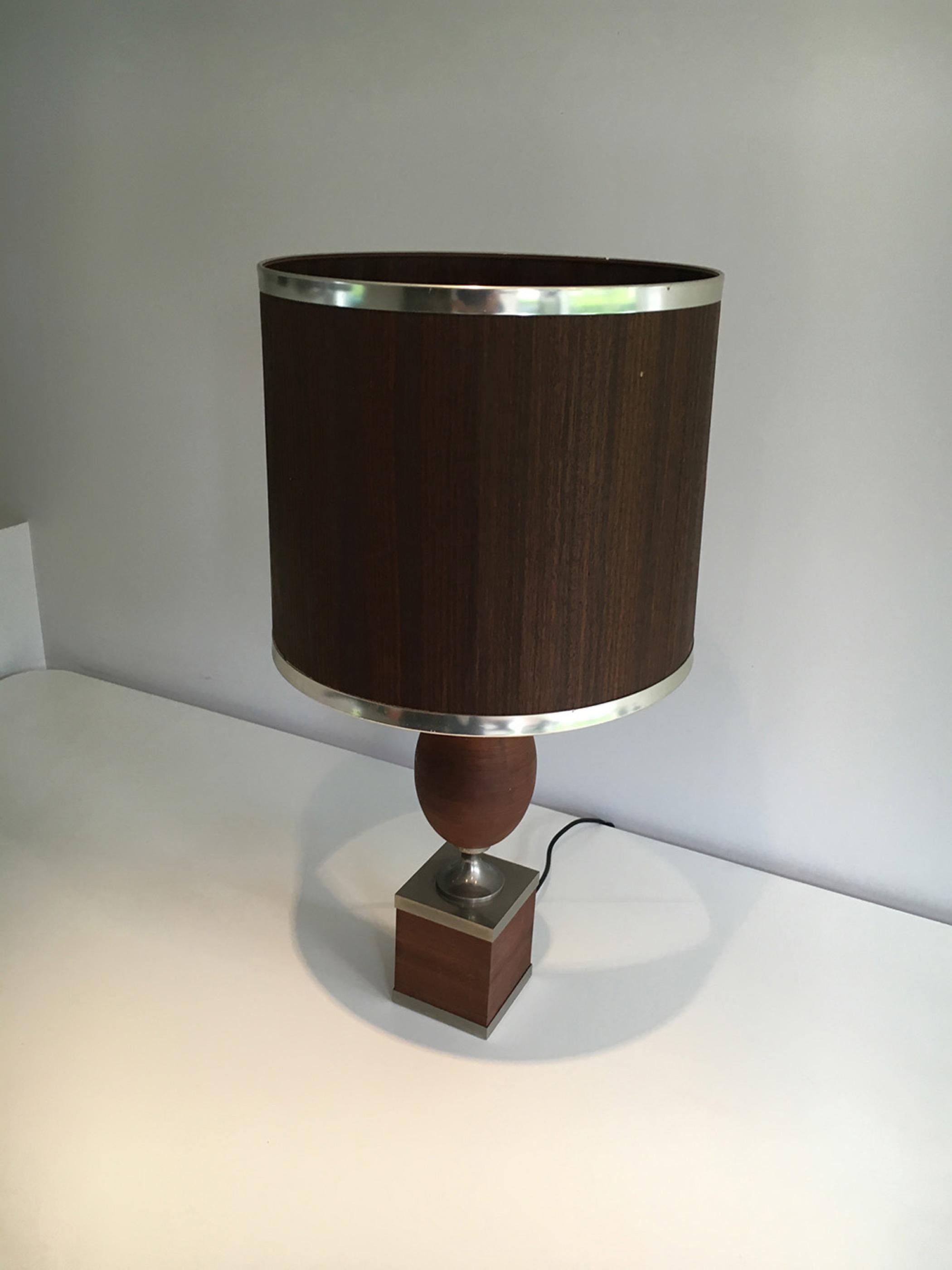 Wood and Brushed Steel Egg Lamp with Wooden Shade, circa 1970 For Sale 11