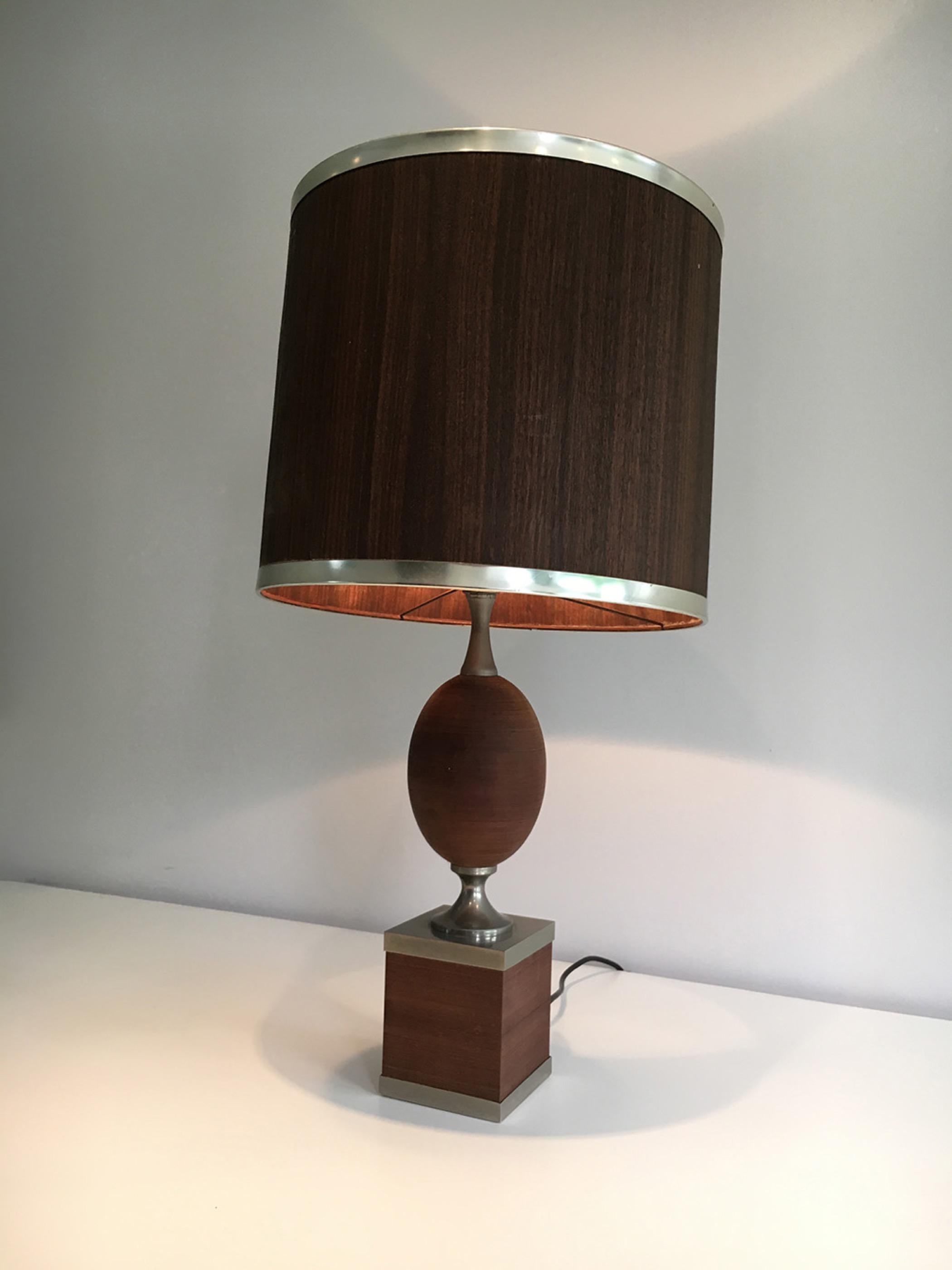 Wood and Brushed Steel Egg Lamp with Wooden Shade, circa 1970 For Sale 12