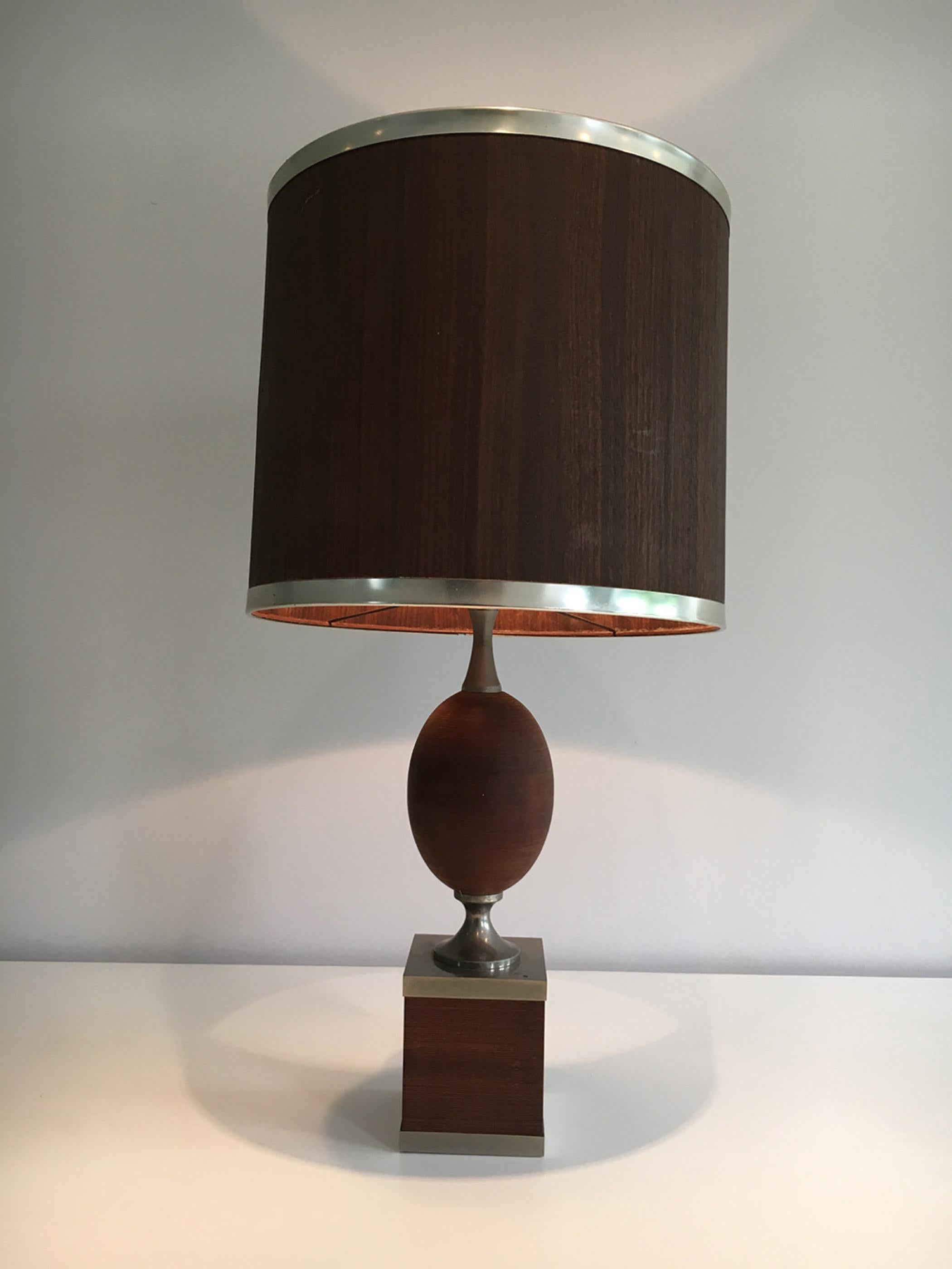 Wood and Brushed Steel Egg Lamp with Wooden Shade, circa 1970 For Sale 13