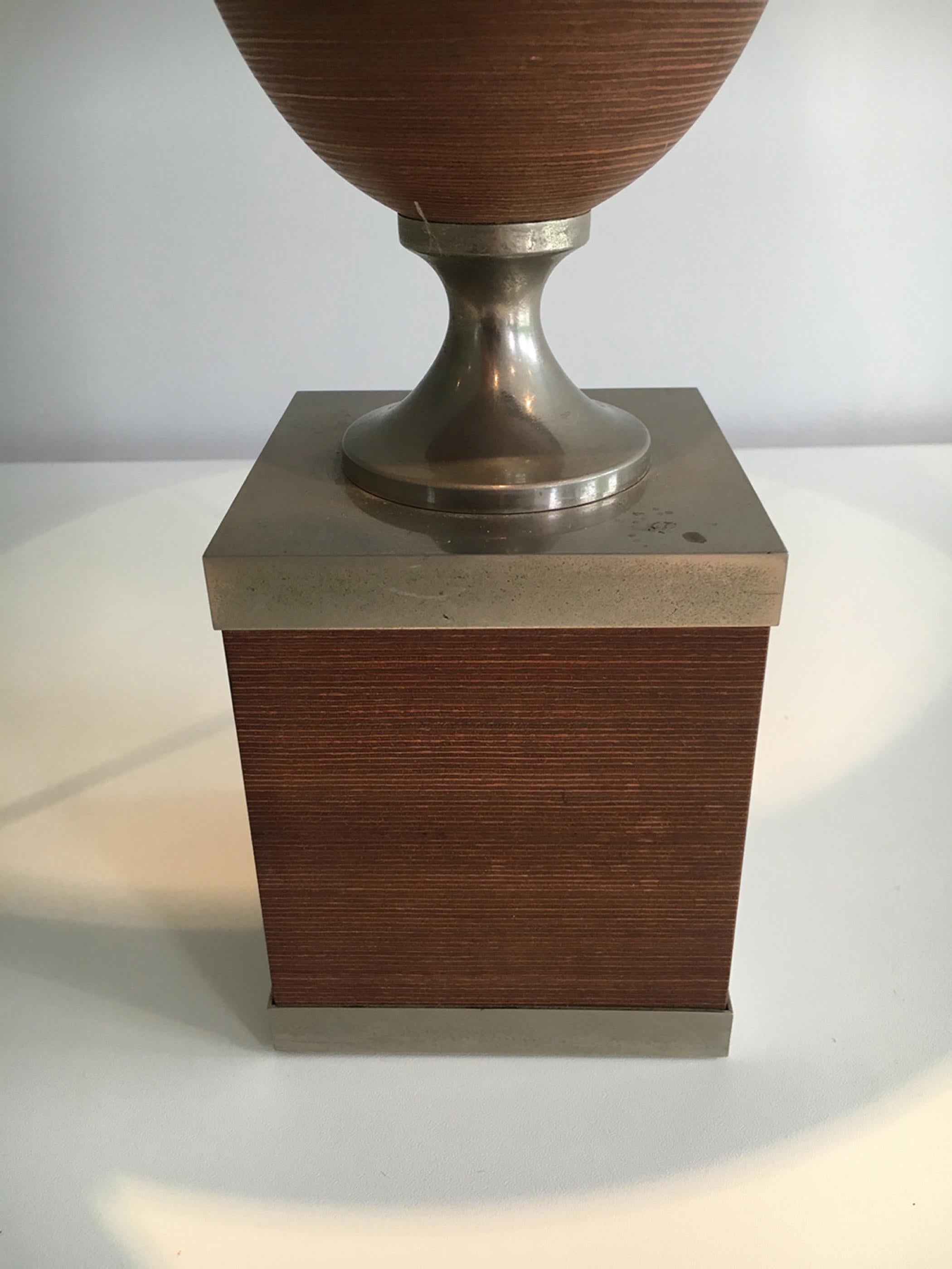 Wood and Brushed Steel Egg Lamp with Wooden Shade, circa 1970 For Sale 2