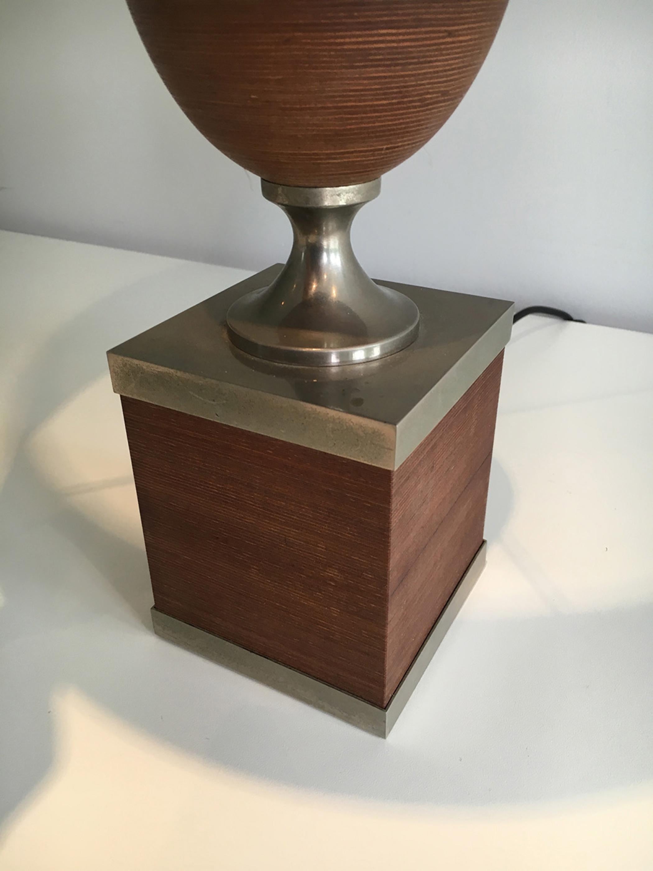 Wood and Brushed Steel Egg Lamp with Wooden Shade, circa 1970 For Sale 3
