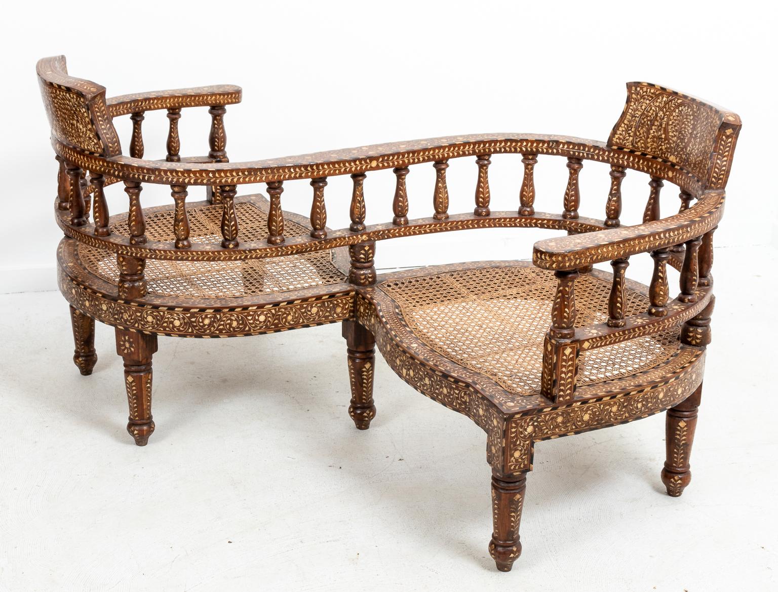 Inlay Wood and Camel Bone Tete on Tete For Sale